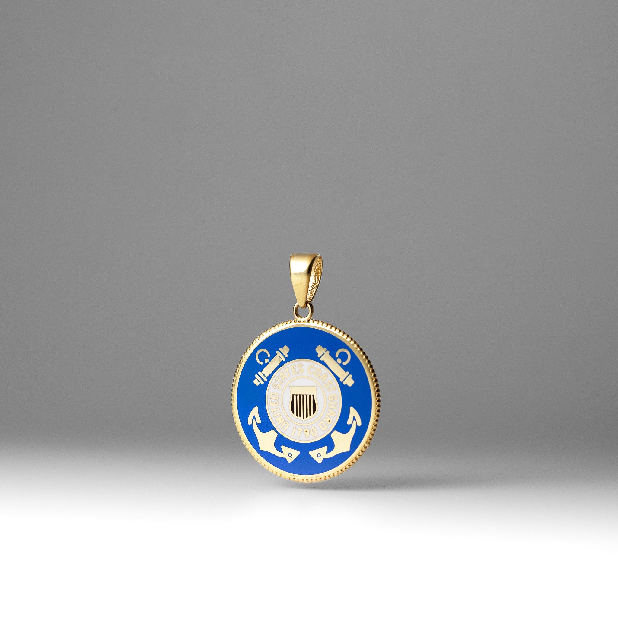 Gold US Coast Guard Double Sided Round Pendant Necklace With Emblem - Model PT2847 - Charlie & Co. Jewelry