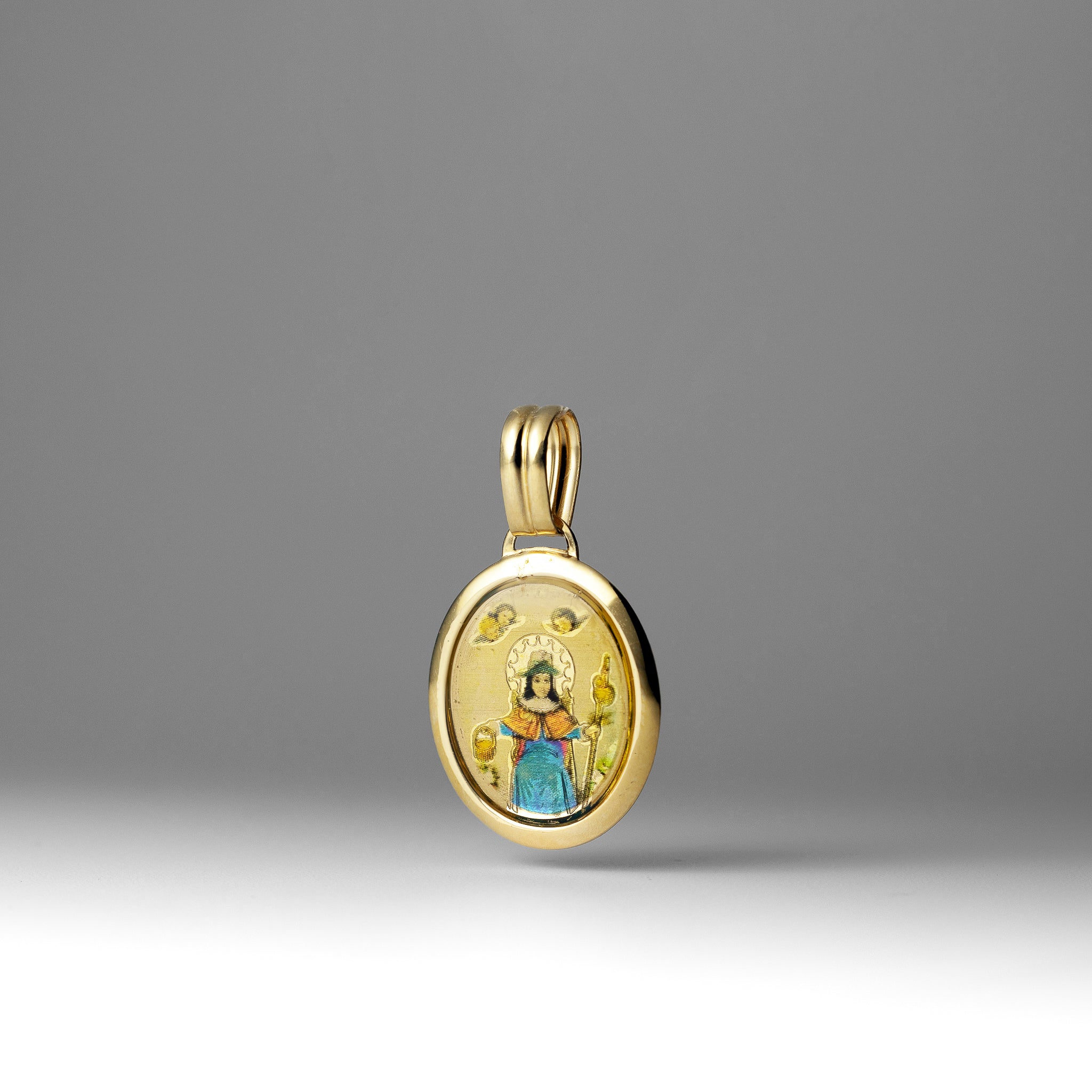 Gold Oval Medium Santo Nino De Atocha Pendant Necklace - Model PT3139 - Charlie & Co. Jewelry