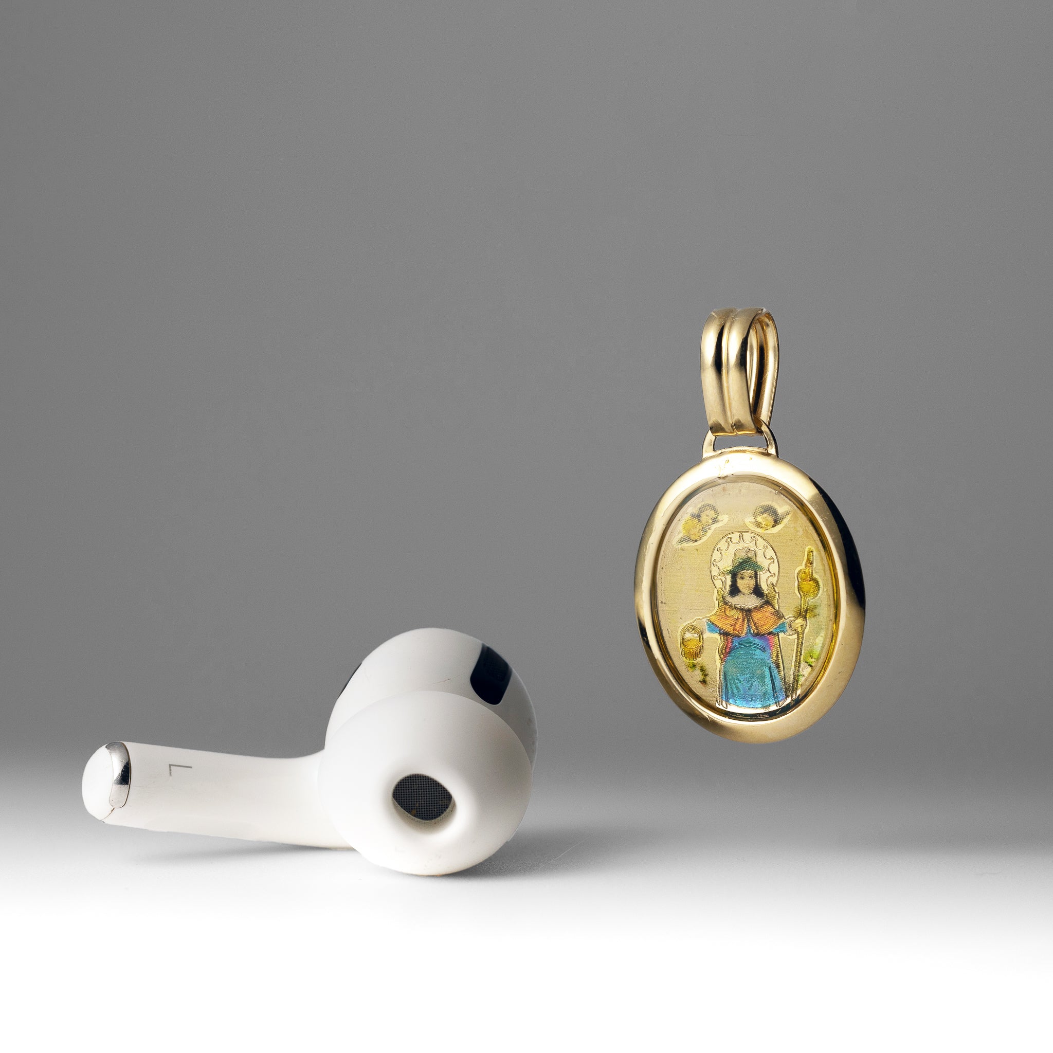 Gold Oval Medium Santo Nino De Atocha Pendant Necklace - Model PT3139 - Charlie & Co. Jewelry