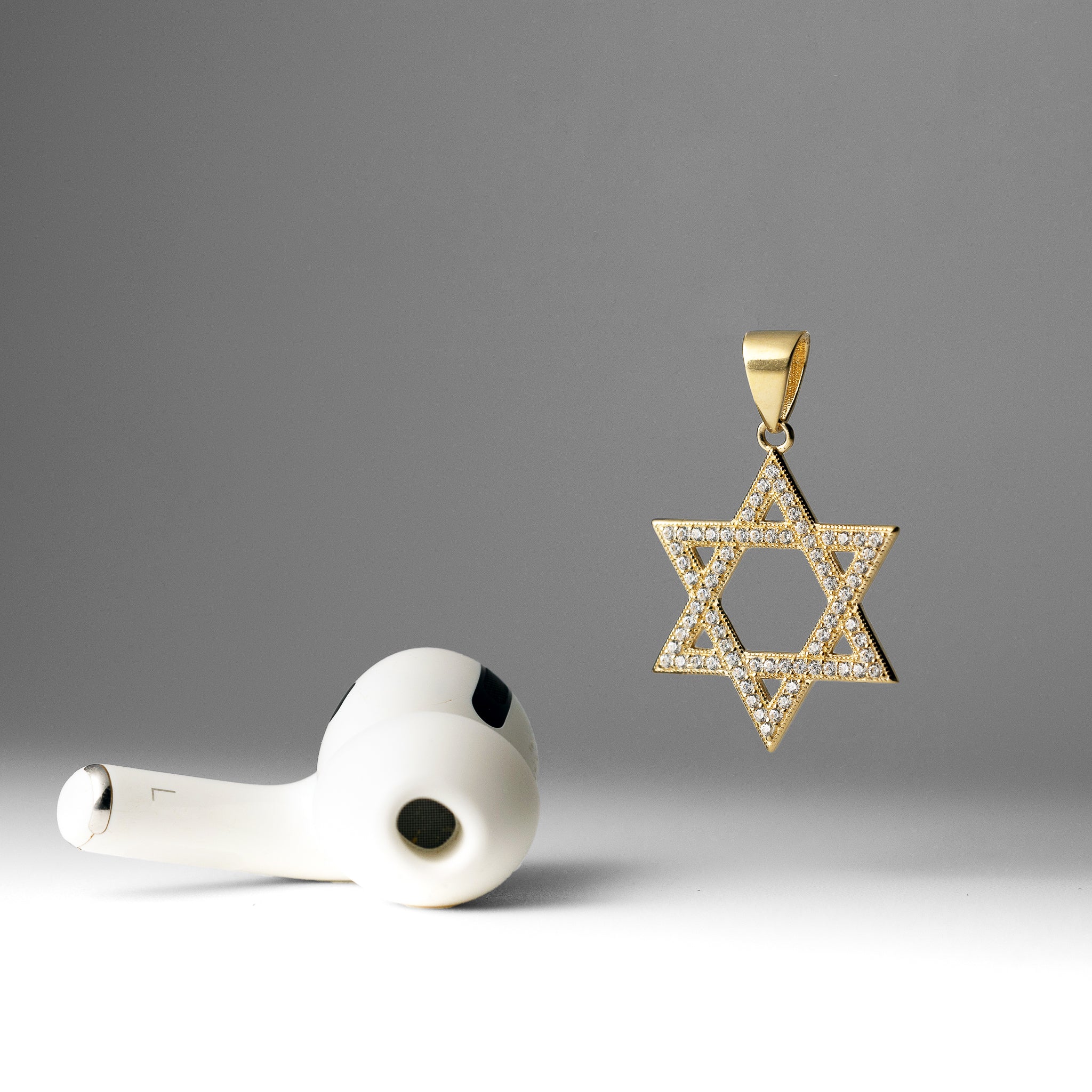 Gold Medium Star of David Pendant With CZ Stones - Model PT2764 - Charlie & Co. Jewelry