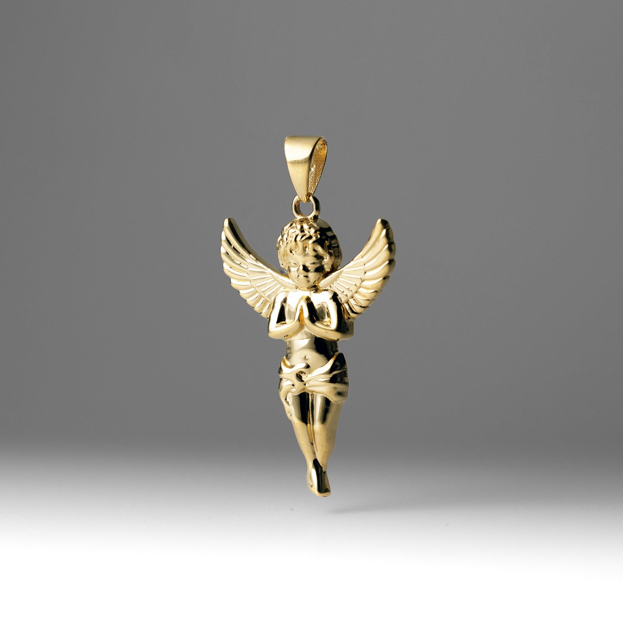 Gold Large Praying Angel Pendant Necklace - Model PT2630 - Charlie & Co. Jewelry