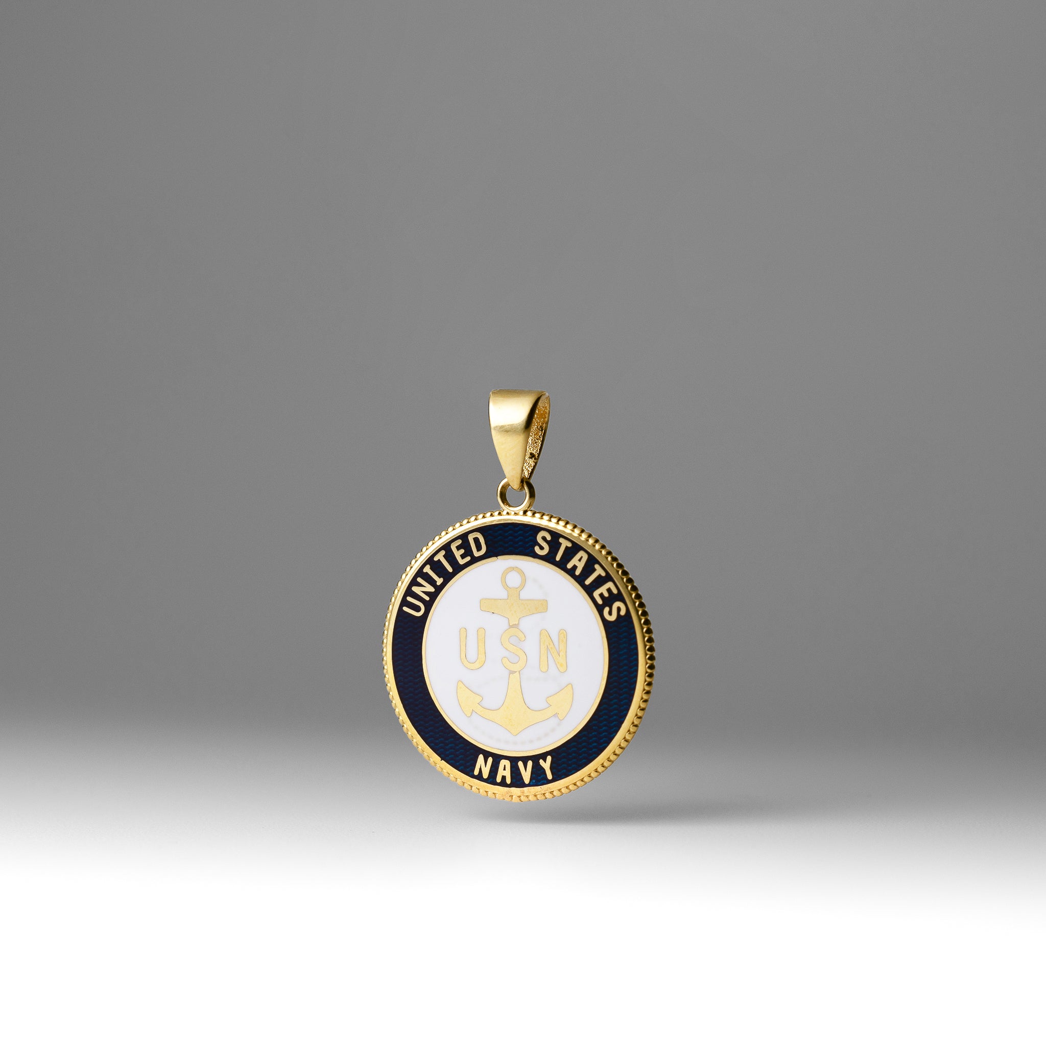Gold US Navy Double Sided Round Pendant with Anchor Design - Model PT2845 - Charlie & Co. Jewelry