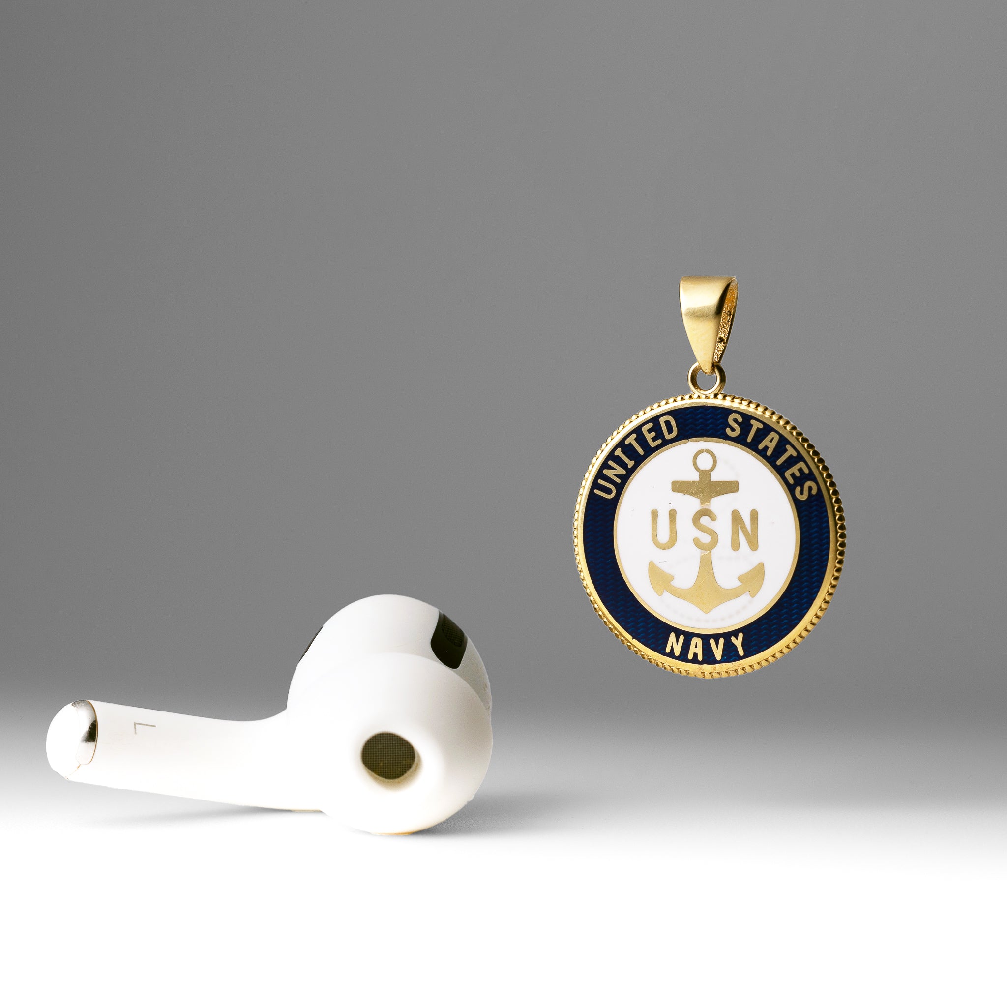 Gold US Navy Double Sided Round Pendant with Anchor Design - Model PT2845 - Charlie & Co. Jewelry