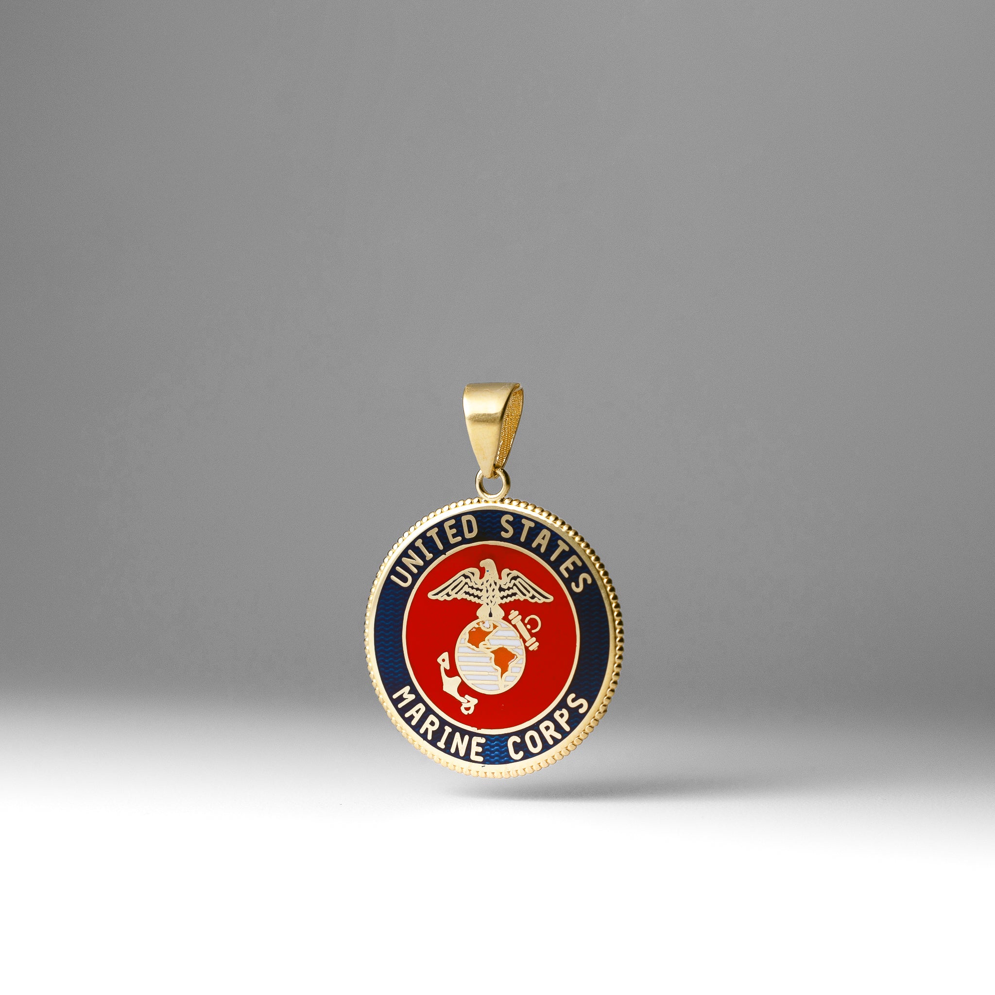 Gold US Marine Corps Double Sided Round Pendant Necklace - Model PT2848 - Charlie & Co. Jewelry