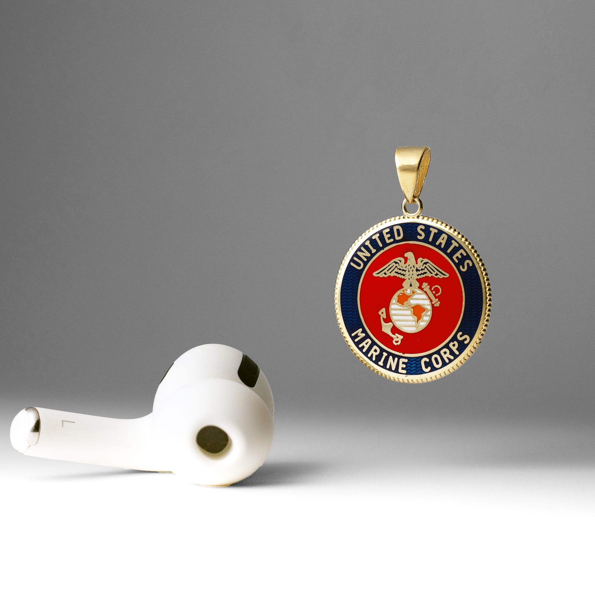 Gold US Marine Corps Double Sided Round Pendant Necklace - Model PT2848 - Charlie & Co. Jewelry