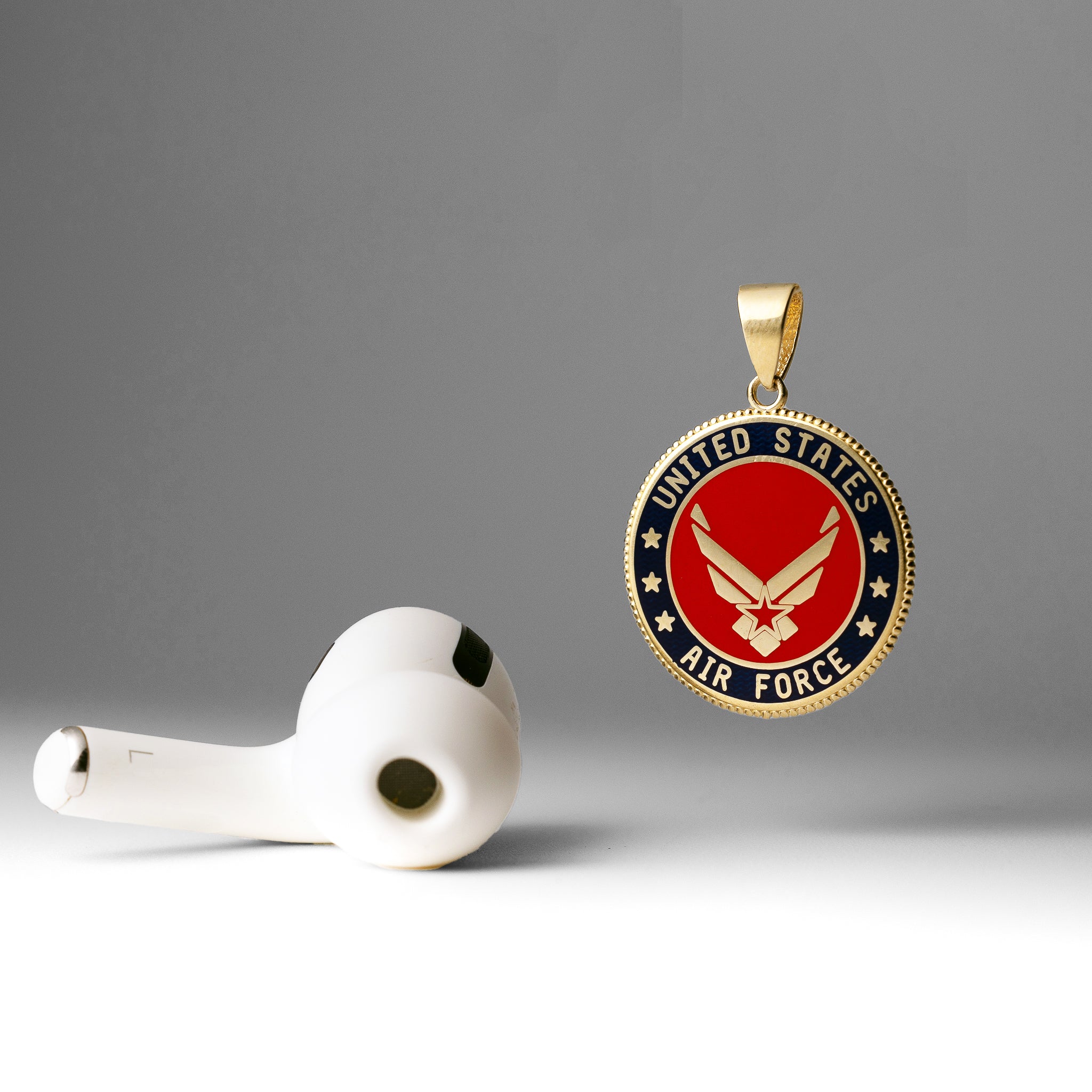 Gold US Air Force Double Sided Round Pendant with Iconic Wing Emblem - Model PT2846 - Charlie & Co. Jewelry