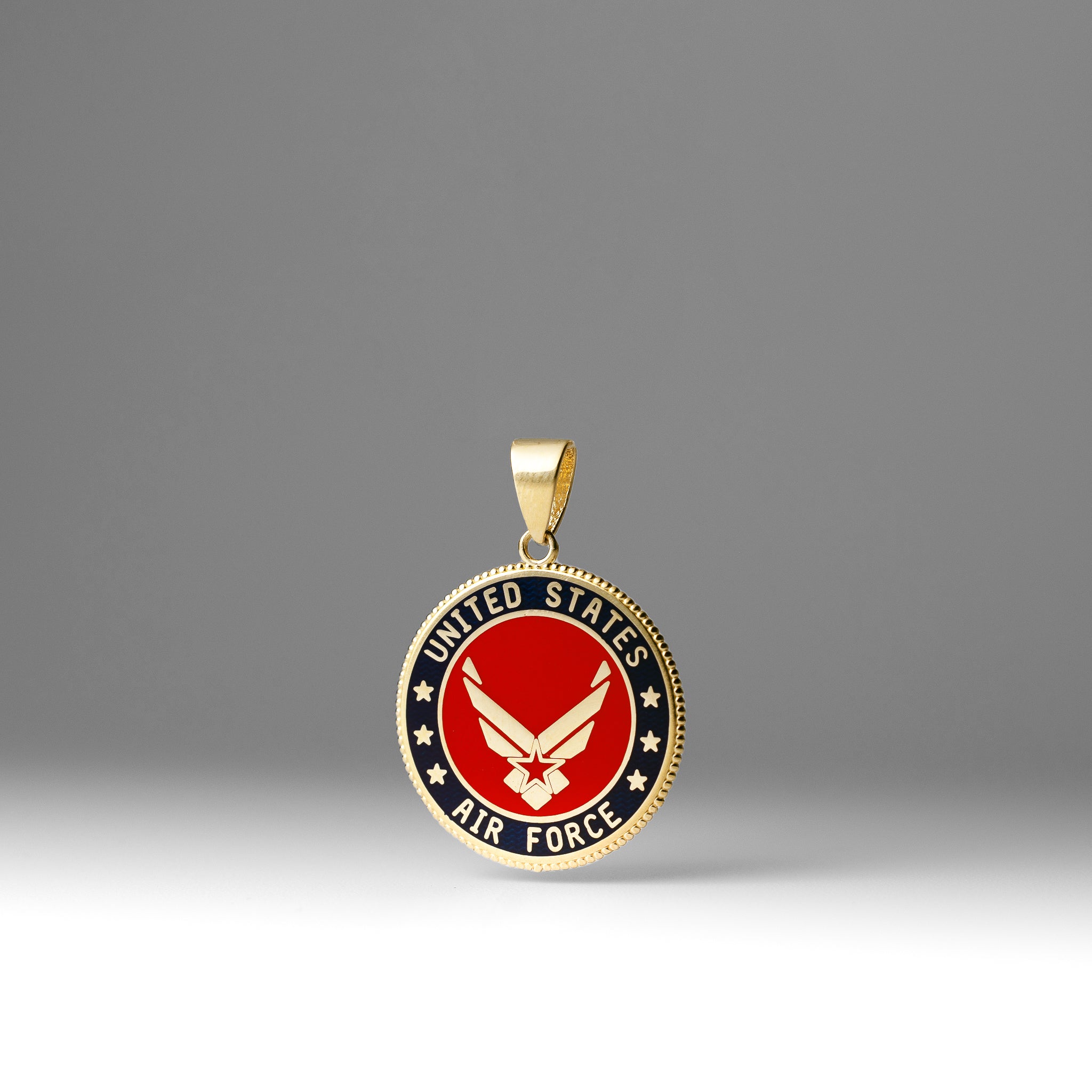 Gold US Air Force Double Sided Round Pendant with Iconic Wing Emblem - Model PT2846 - Charlie & Co. Jewelry