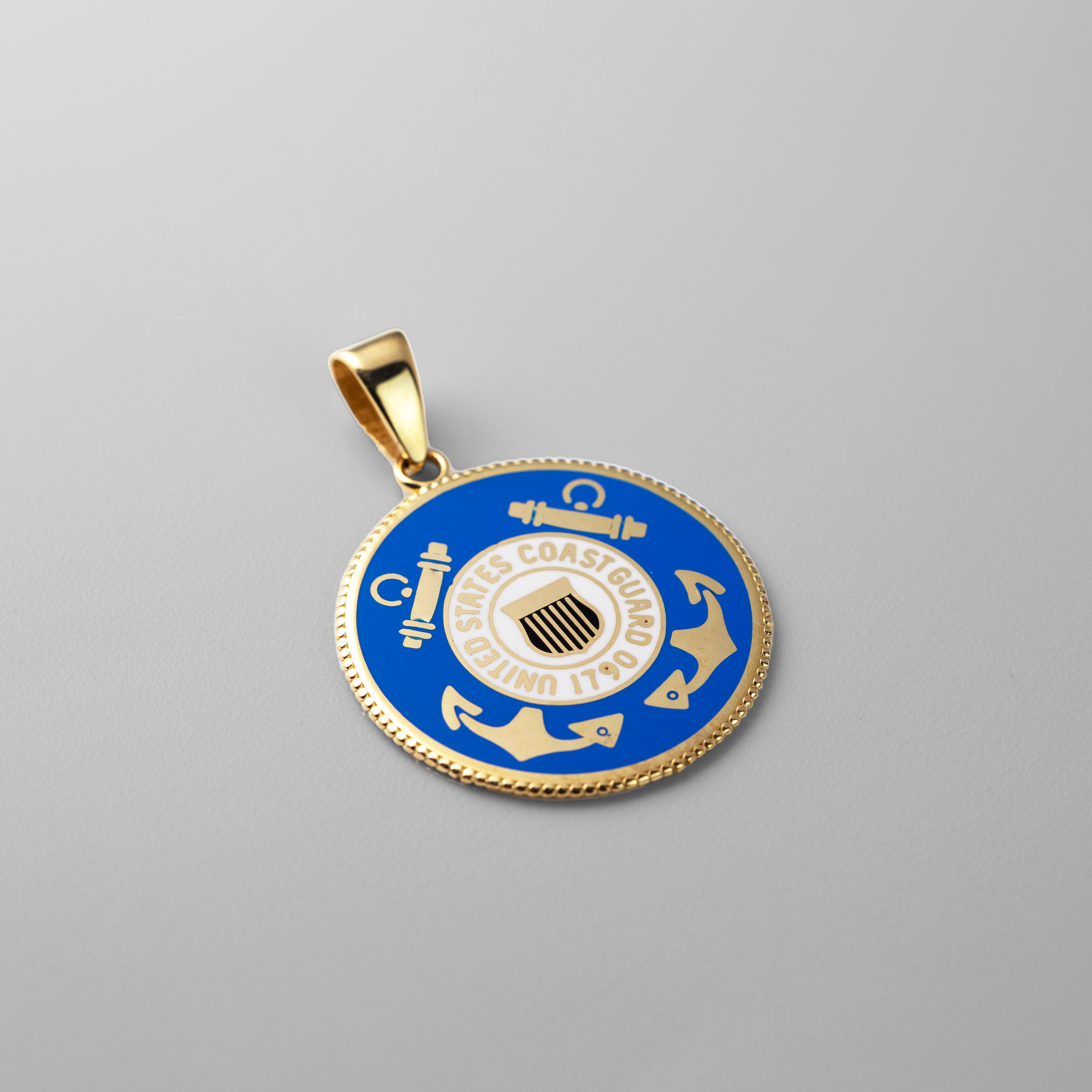 Gold US Coast Guard Double Sided Round Pendant Necklace With Emblem - Model PT2847 - Charlie & Co. Jewelry