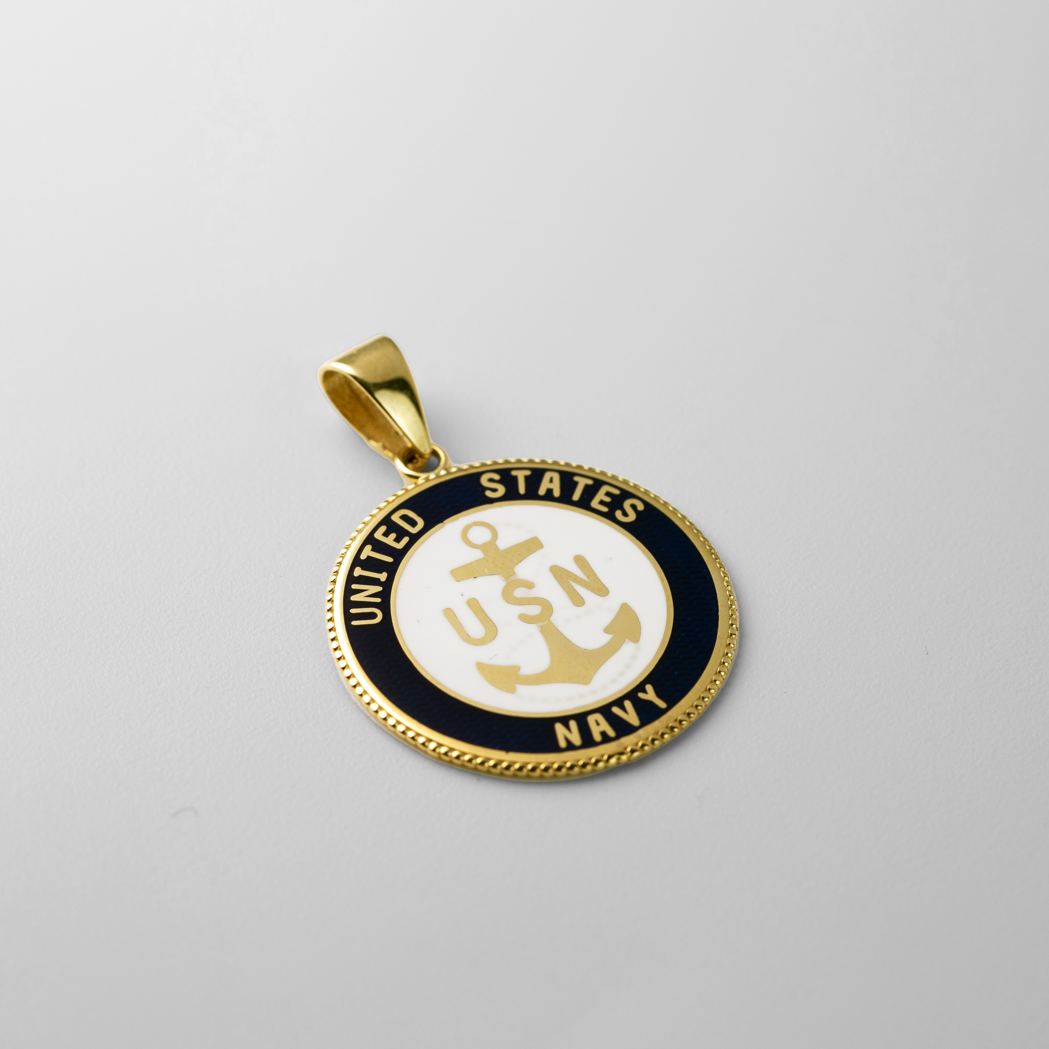 Gold US Navy Double Sided Round Pendant with Anchor Design - Model PT2845 - Charlie & Co. Jewelry