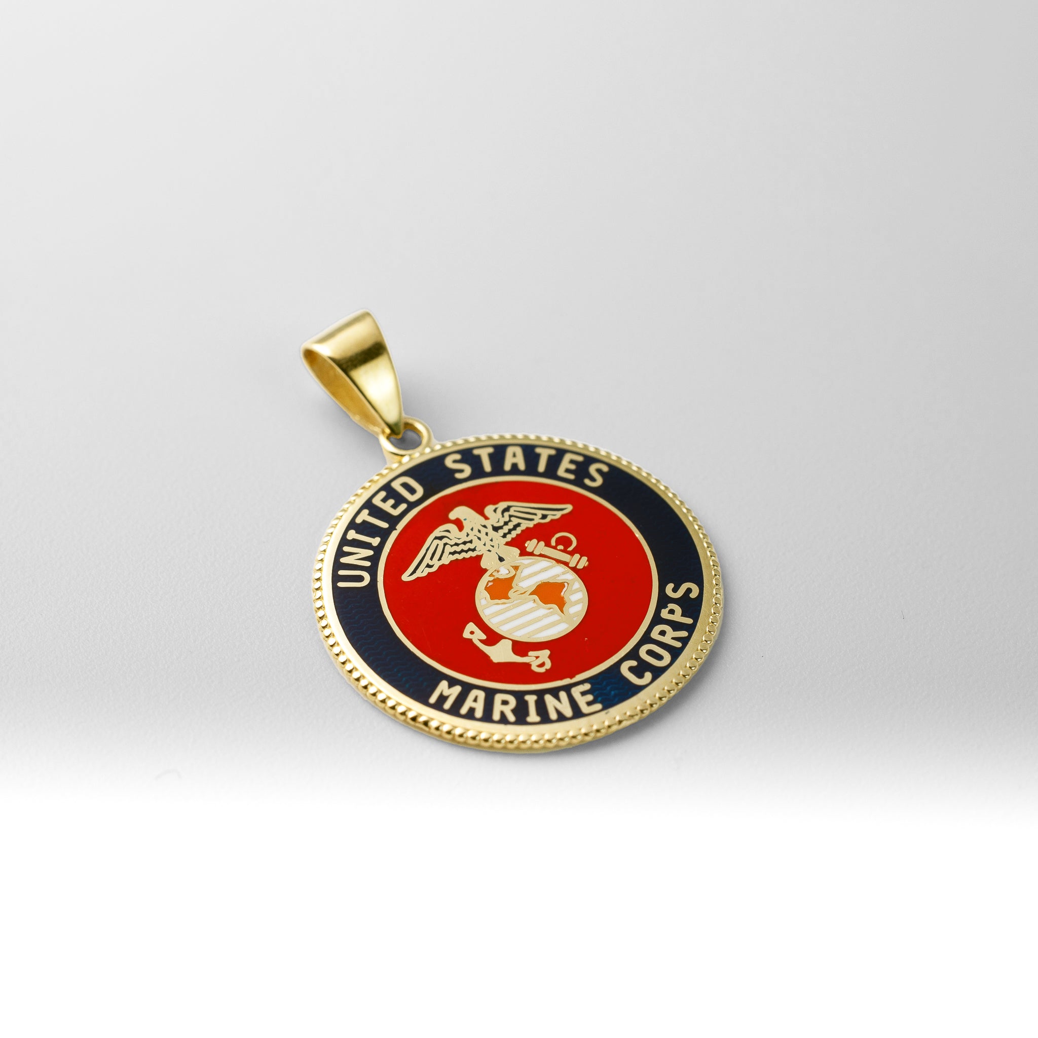 Gold US Marine Corps Double Sided Round Pendant Necklace - Model PT2848 - Charlie & Co. Jewelry