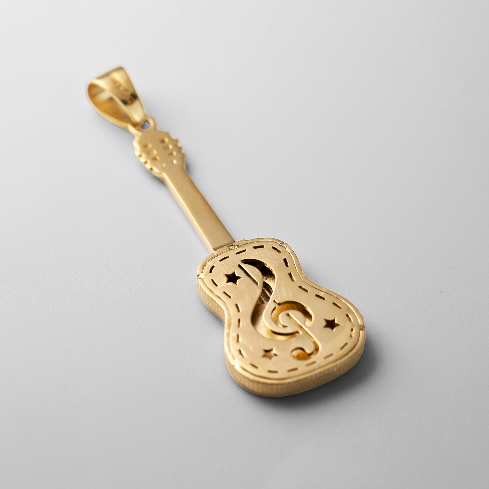 Gold Large Guitar Pendant Necklace - Model PT2859 - Charlie & Co. Jewelry