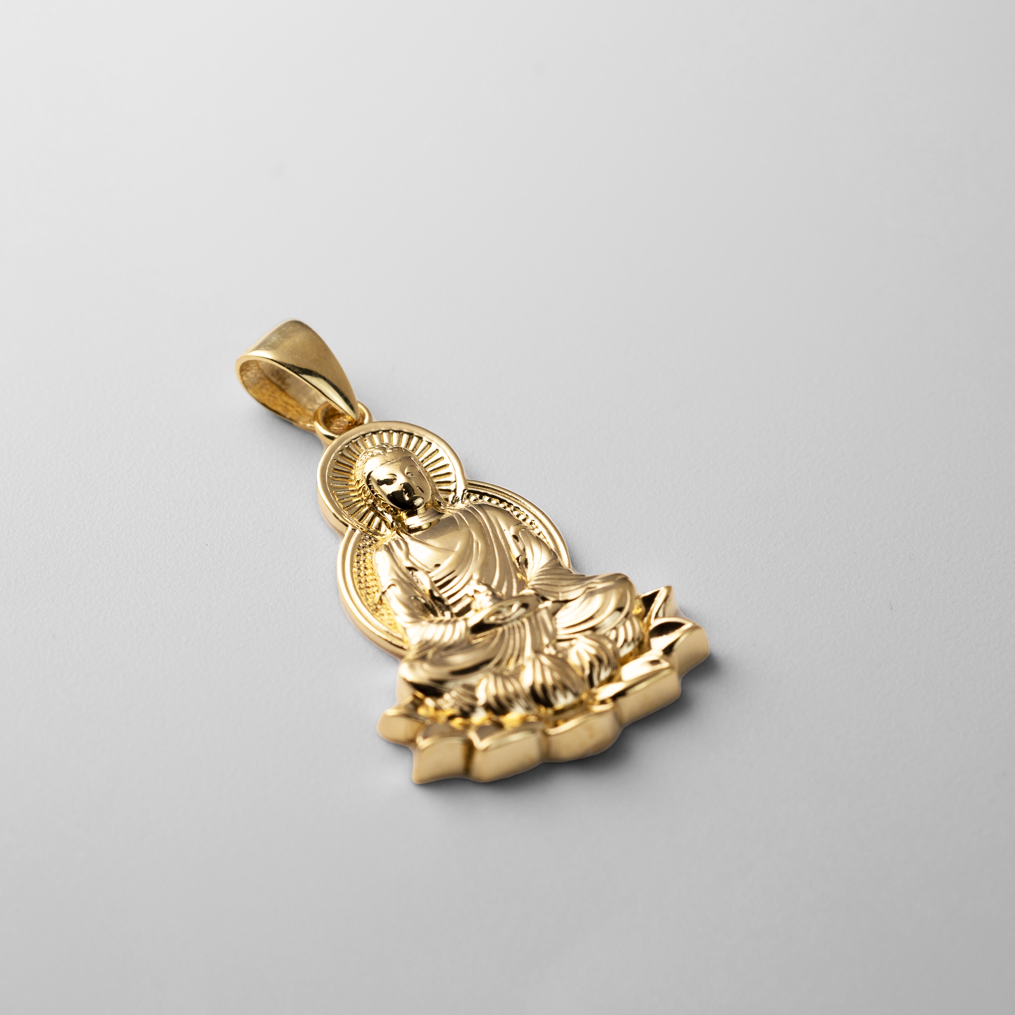 Gold Meditating Buddha On Lotus Pendant Necklace - Model PT2803 - Charlie & Co. Jewelry