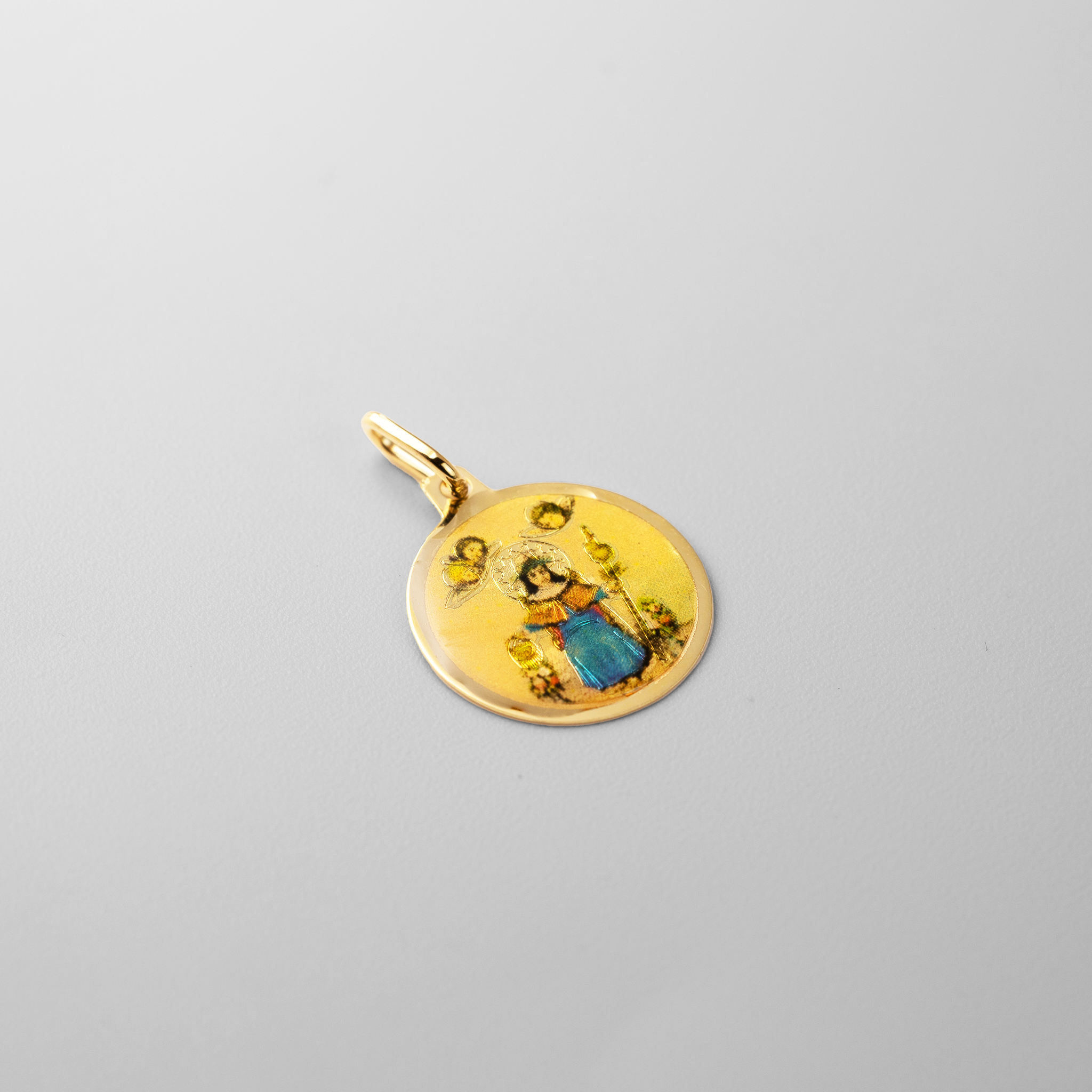Gold Round Santo Nino De Atocha Pendant Necklace - Model PT3140 - Charlie & Co. Jewelry