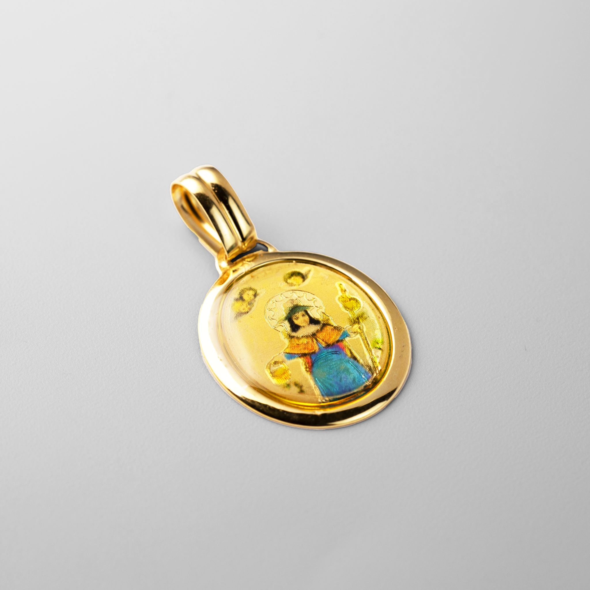 Gold Oval Medium Santo Nino De Atocha Pendant Necklace - Model PT3139 - Charlie & Co. Jewelry