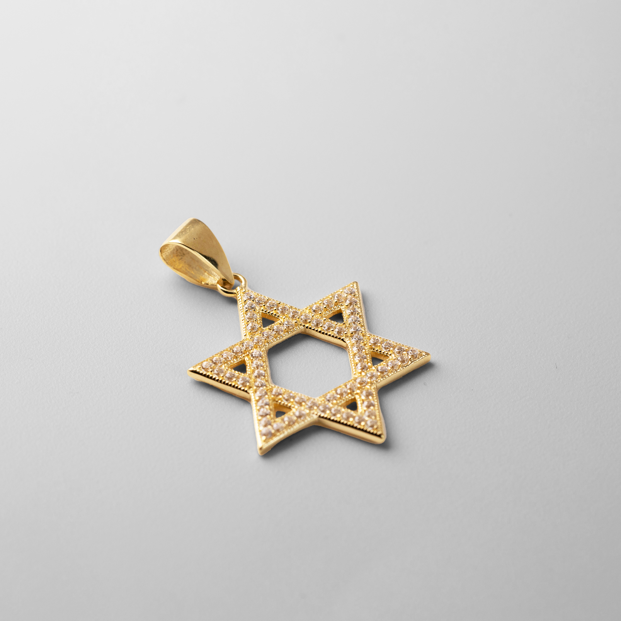 Gold Medium Star of David Pendant With CZ Stones - Model PT2764 - Charlie & Co. Jewelry