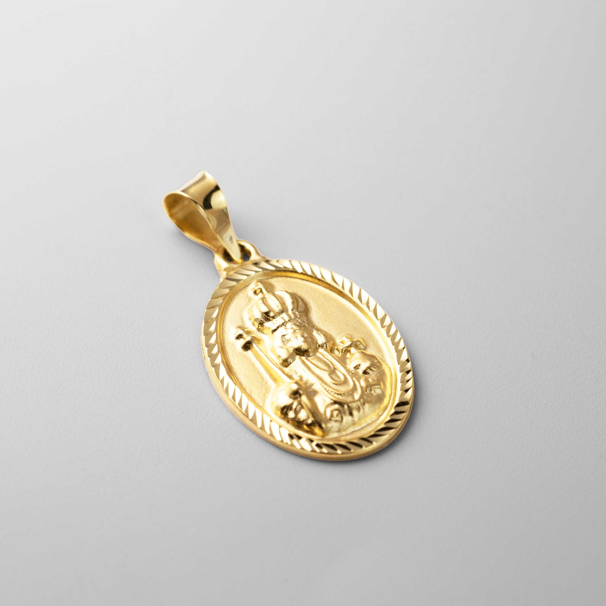 Gold Solid Oval Santo Nino Pendant Necklace - Model PT2771 - Charlie & Co. Jewelry