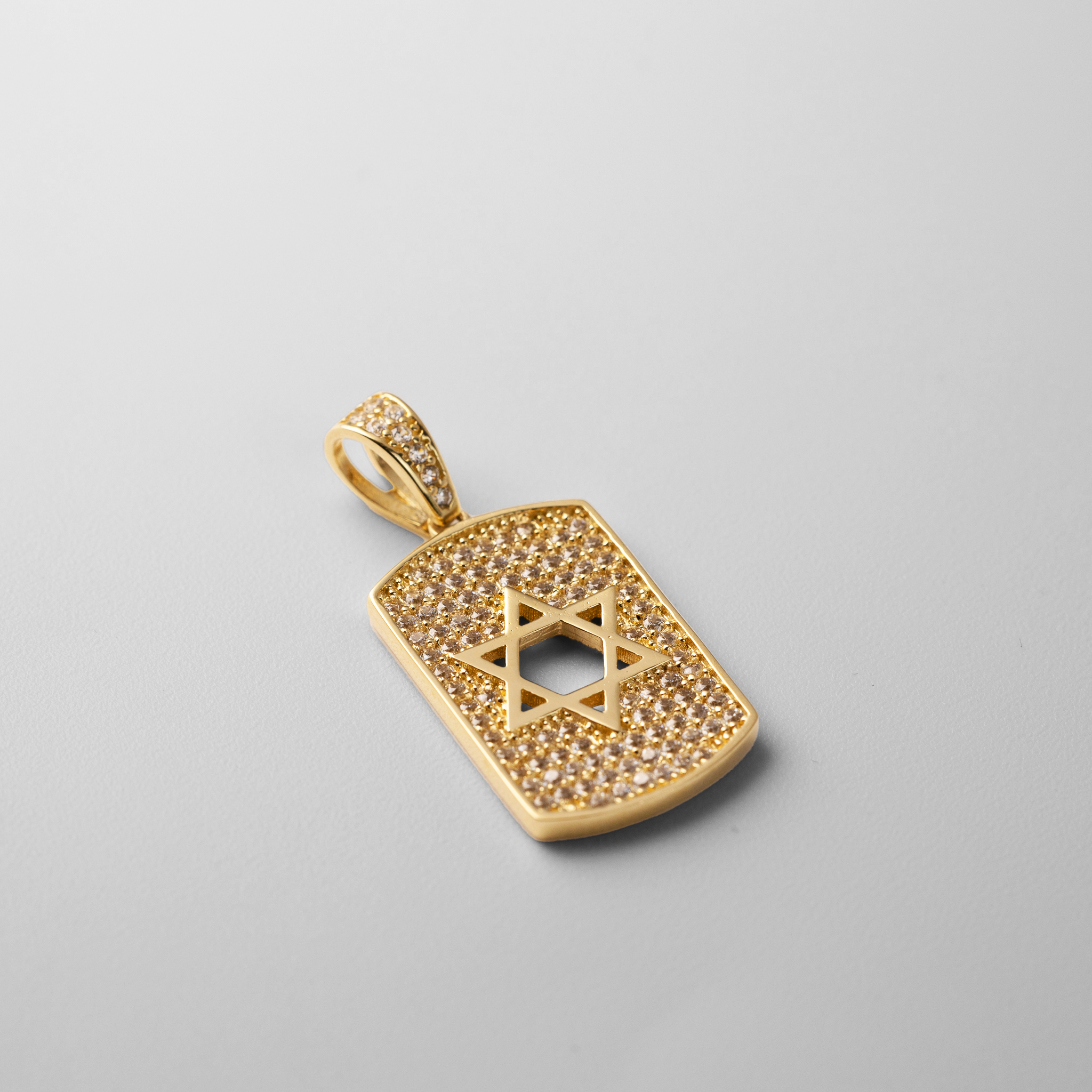 Gold CZ Star of David Dog Tag Pendant Necklace - Model PT2765 - Charlie & Co. Jewelry