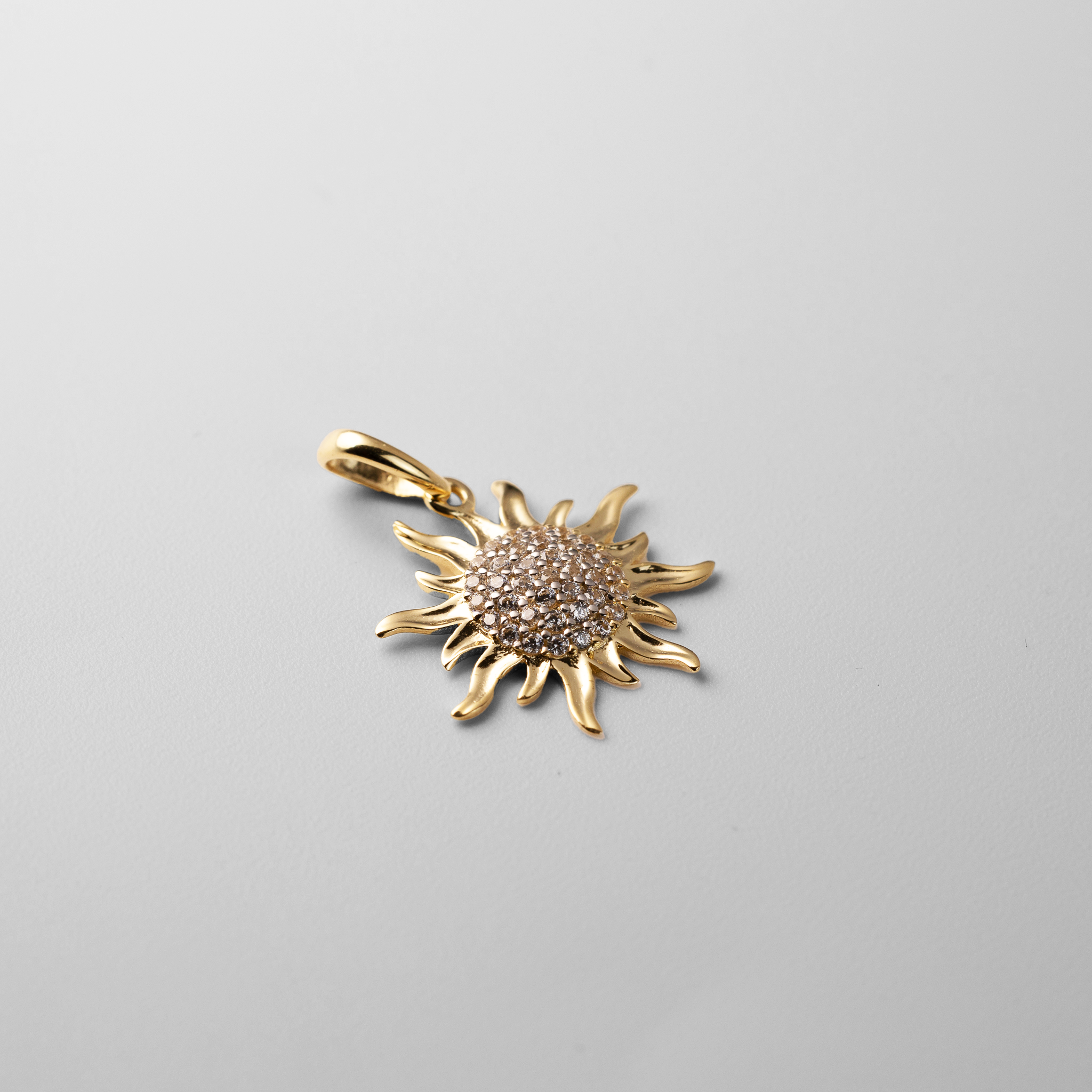 Gold CZ Sunburst Pendant Necklace - Model PT3114 - Charlie & Co. Jewelry