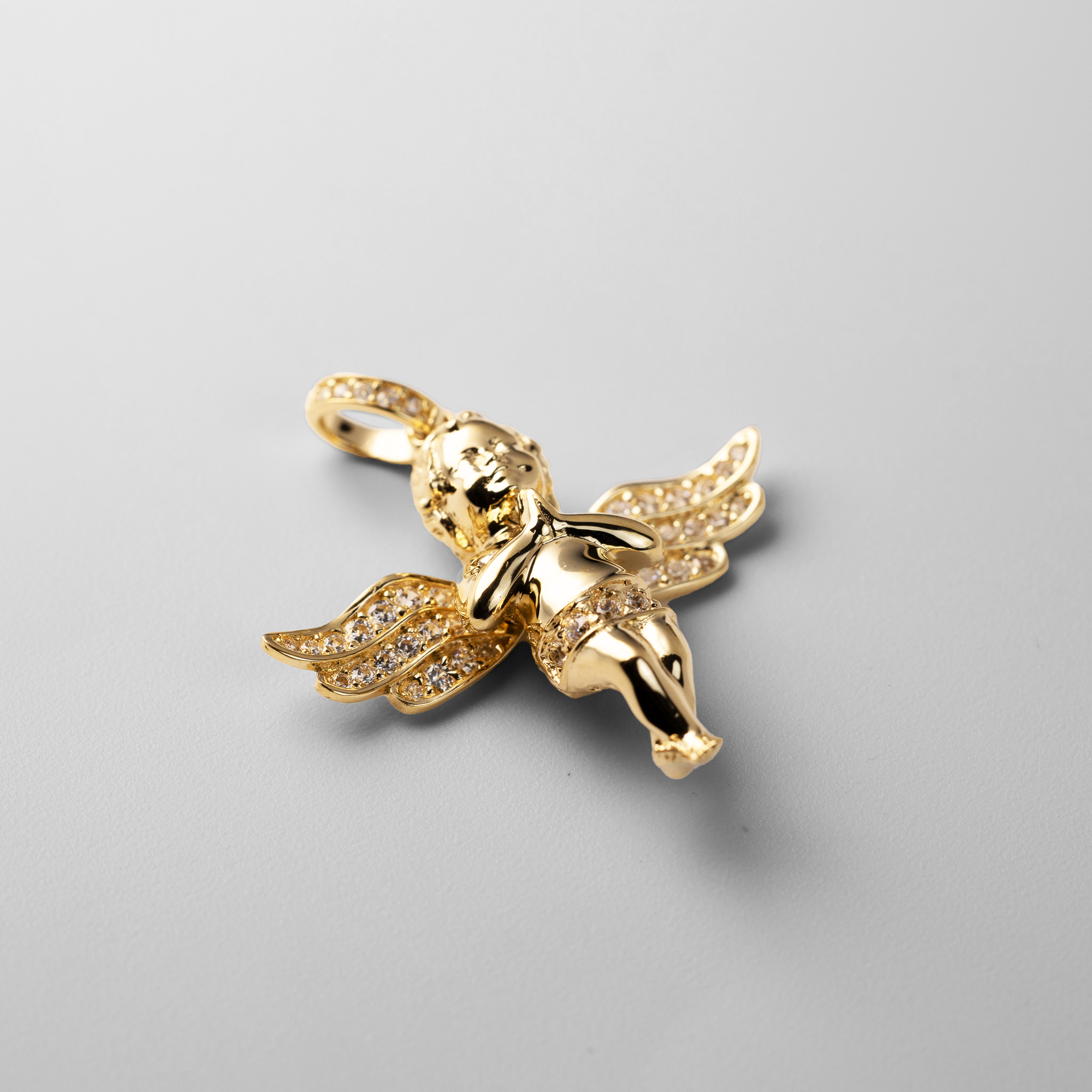 Gold CZ Praying Angel Pendant Necklace - Model PT2629 - Charlie & Co. Jewelry