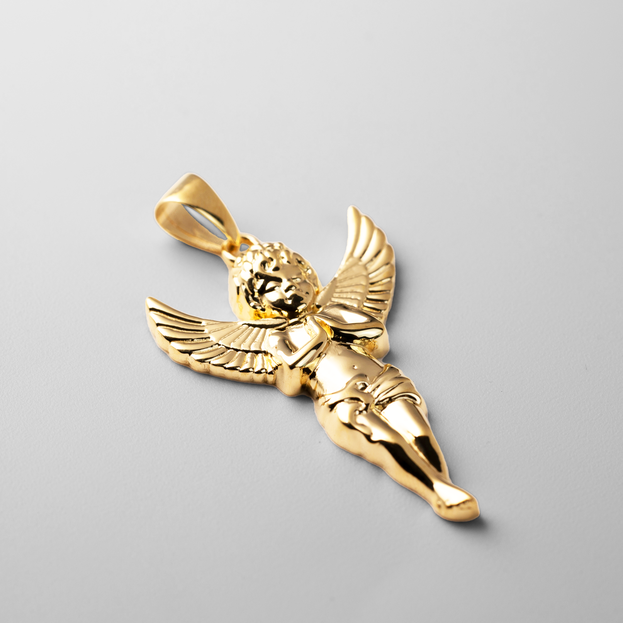 Gold Large Praying Angel Pendant Necklace - Model PT2630 - Charlie & Co. Jewelry