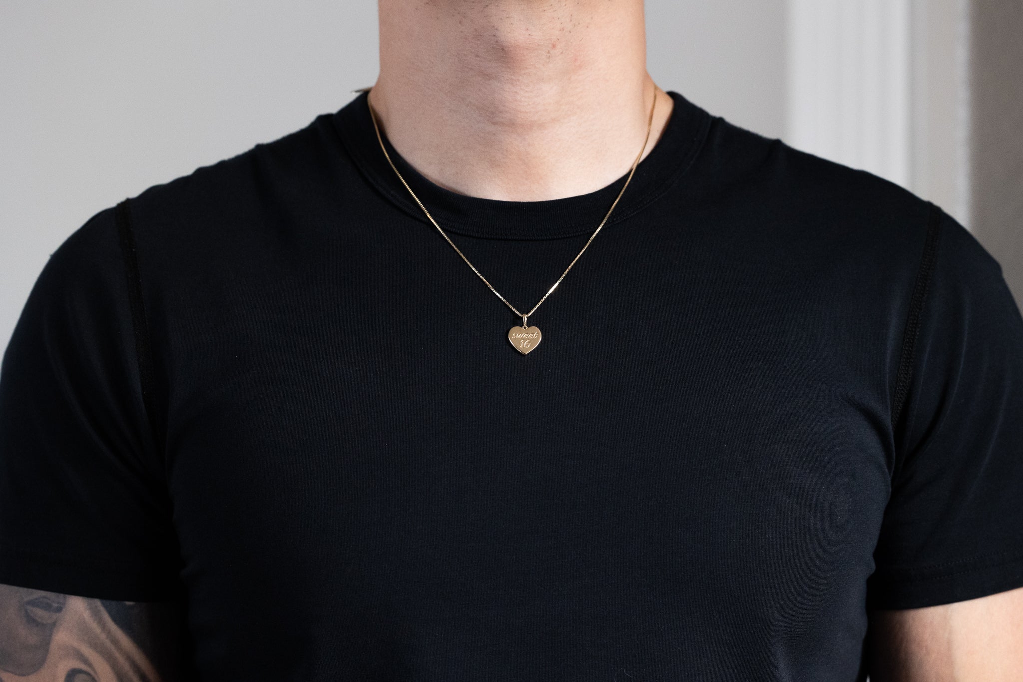 Gold Sweet 16 Solid Heart Pendant Necklace - Model PT2976 - Charlie & Co. Jewelry