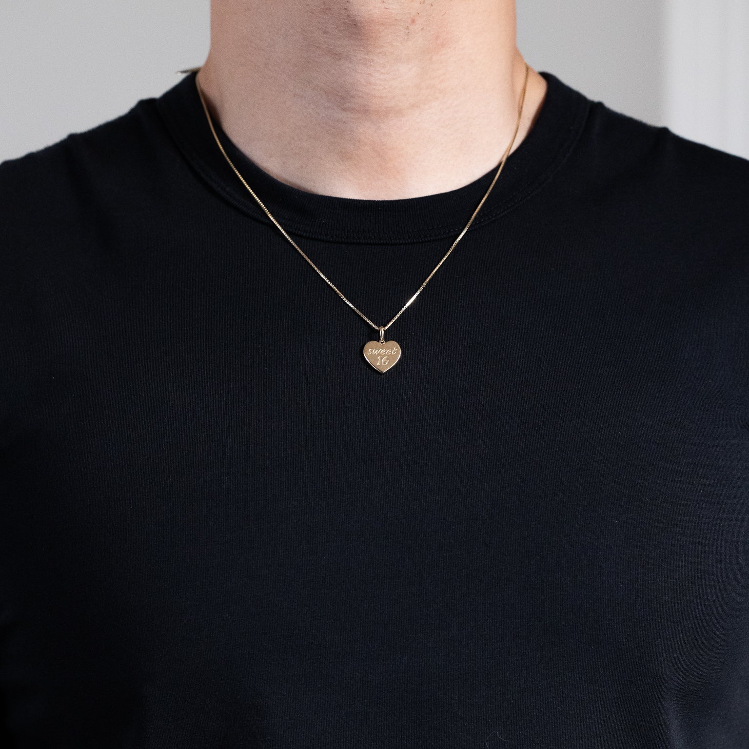 Gold Sweet 16 Solid Heart Pendant Necklace - Model PT2976 - Charlie & Co. Jewelry