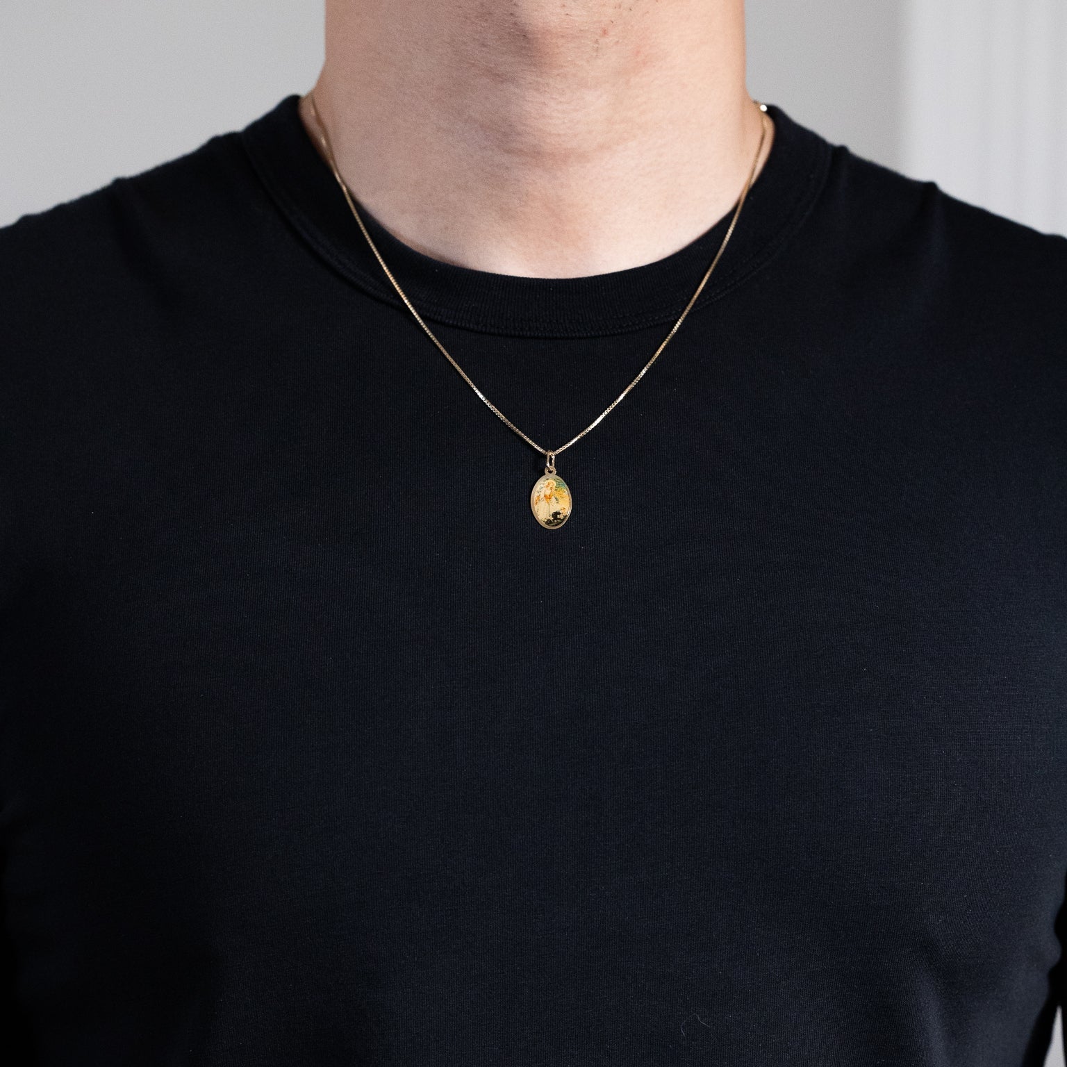 Gold Guardian Angel Oval Design Pendant Necklace - Model PT3136 - Charlie & Co. Jewelry