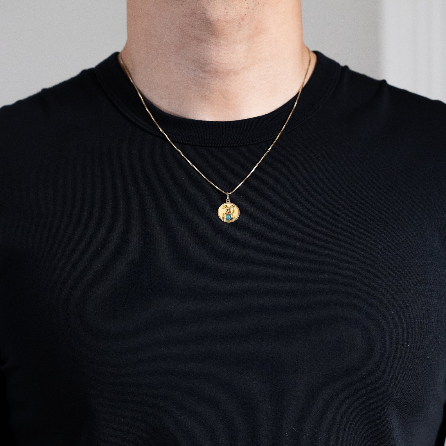Gold Round Santo Nino De Atocha Pendant Necklace - Model PT3140 - Charlie & Co. Jewelry