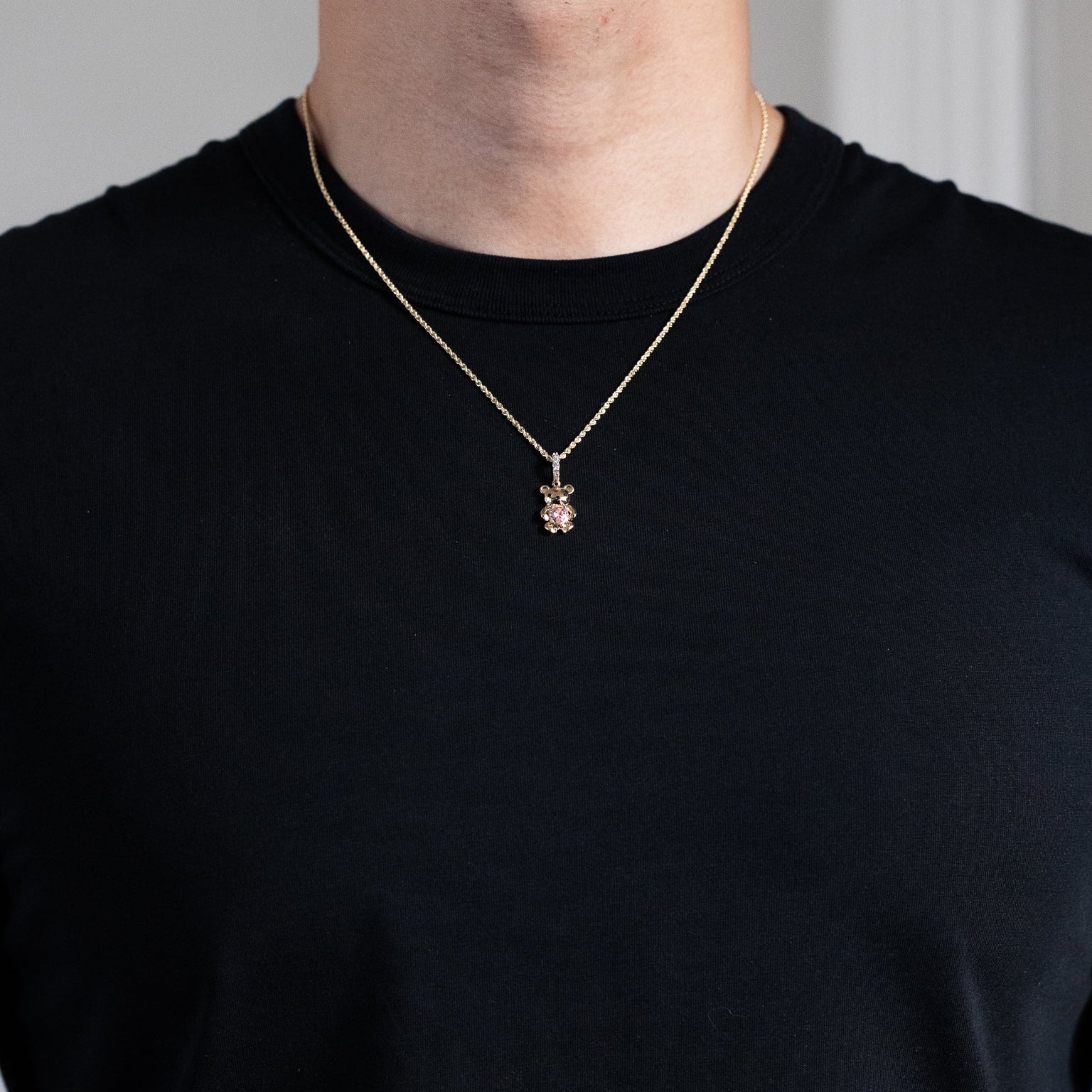 Gold Teddy Bear CZ Heart Pendant Necklace - Model PT2653 - Charlie & Co. Jewelry