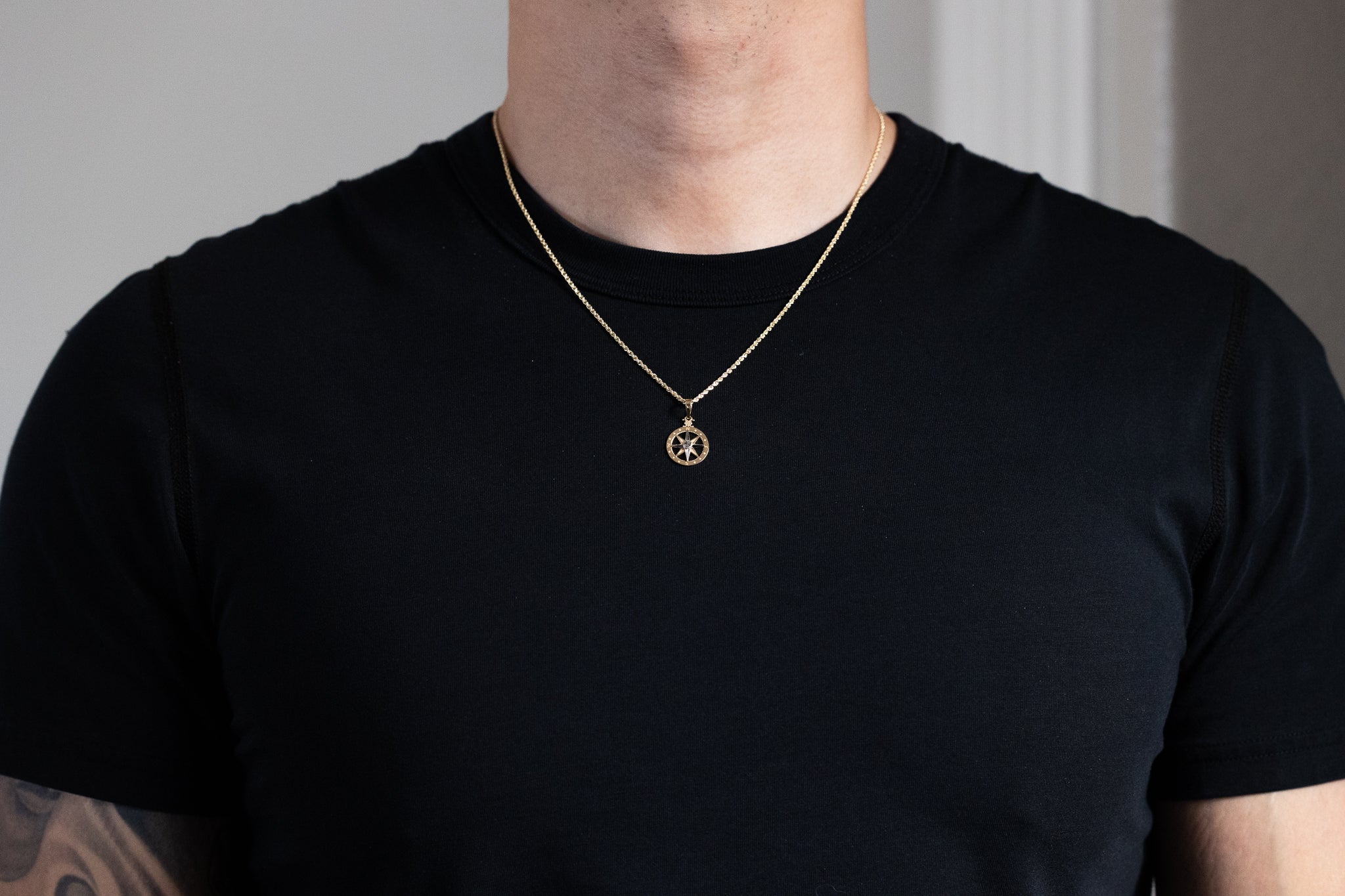 Gold Two-Tone Gold Compass Pendant Necklace - Model PT3116 - Charlie & Co. Jewelry