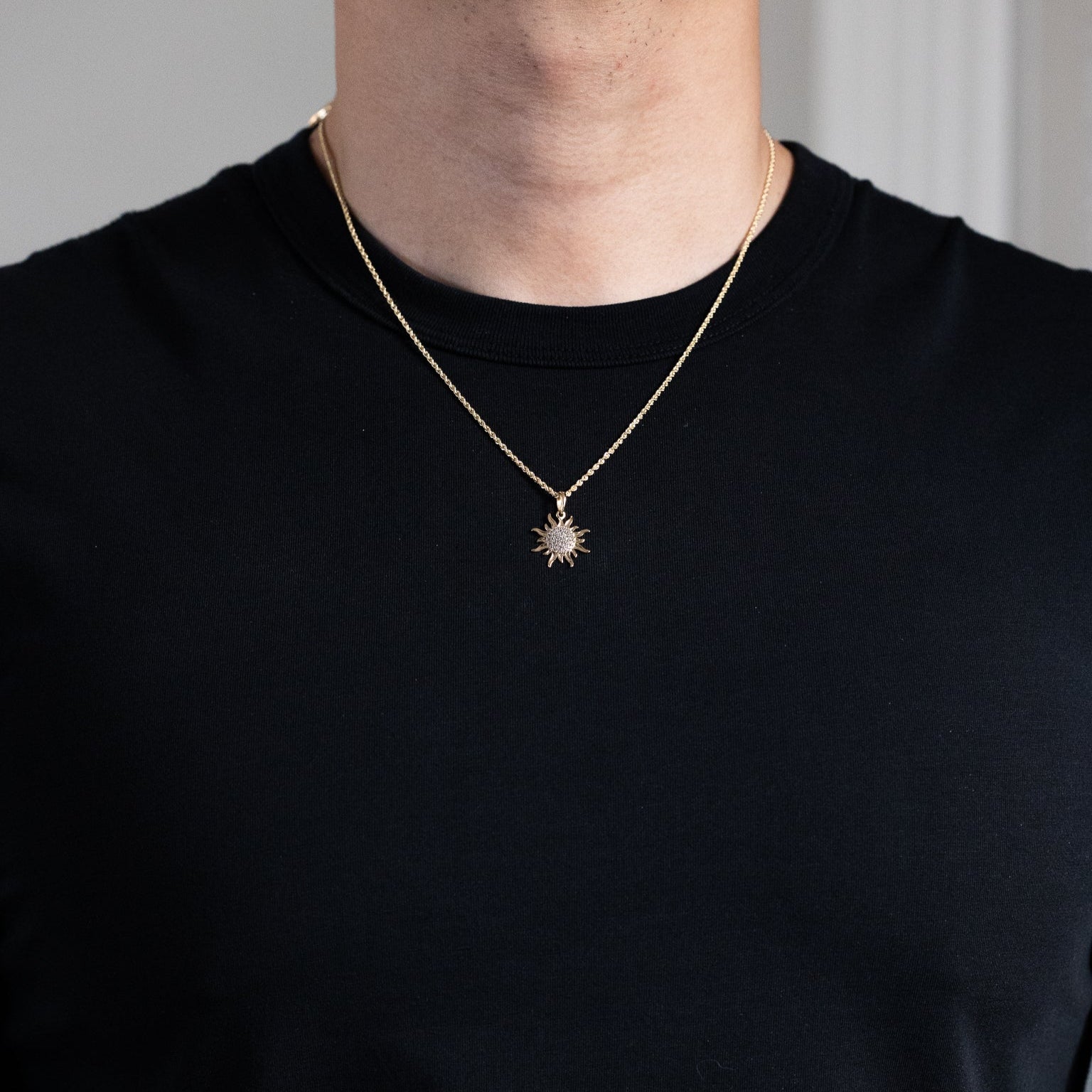 Gold CZ Sunburst Pendant Necklace - Model PT3114 - Charlie & Co. Jewelry