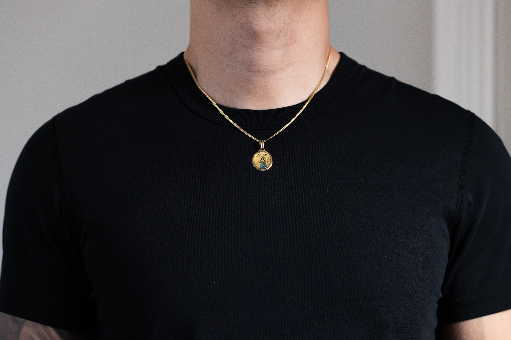 Gold Oval Medium Santo Nino De Atocha Pendant Necklace - Model PT3139 - Charlie & Co. Jewelry