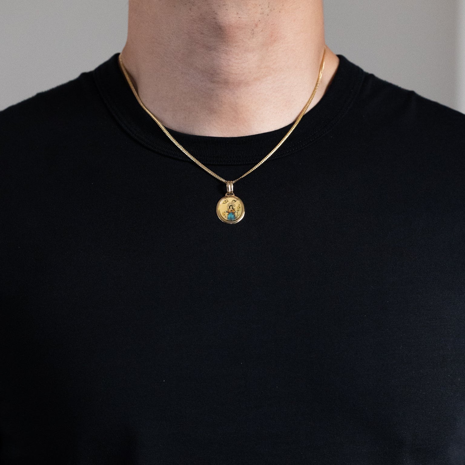 Gold Oval Medium Santo Nino De Atocha Pendant Necklace - Model PT3139 - Charlie & Co. Jewelry
