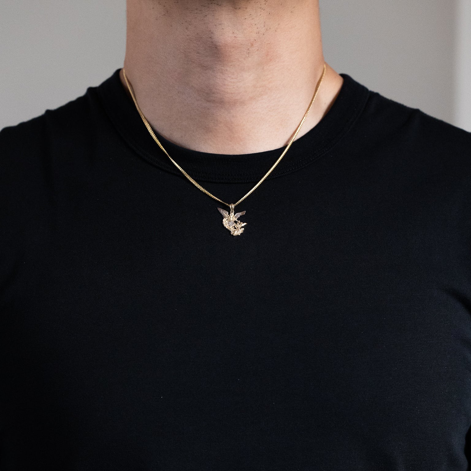 Gold Medium Saint Michael Archangel Pendant Necklace - Model PT2776 - Charlie & Co. Jewelry