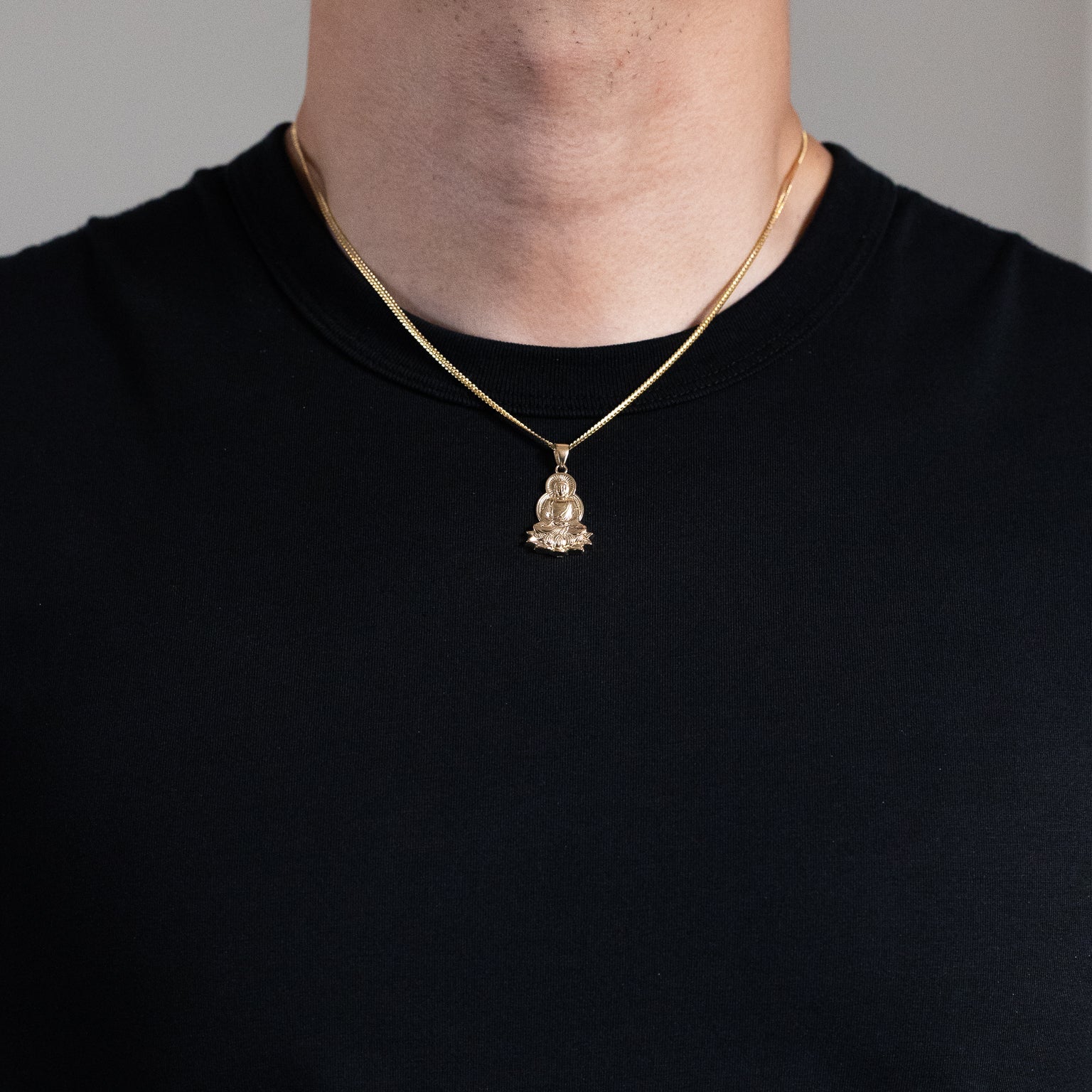 Gold Meditating Buddha On Lotus Pendant Necklace - Model PT2803 - Charlie & Co. Jewelry