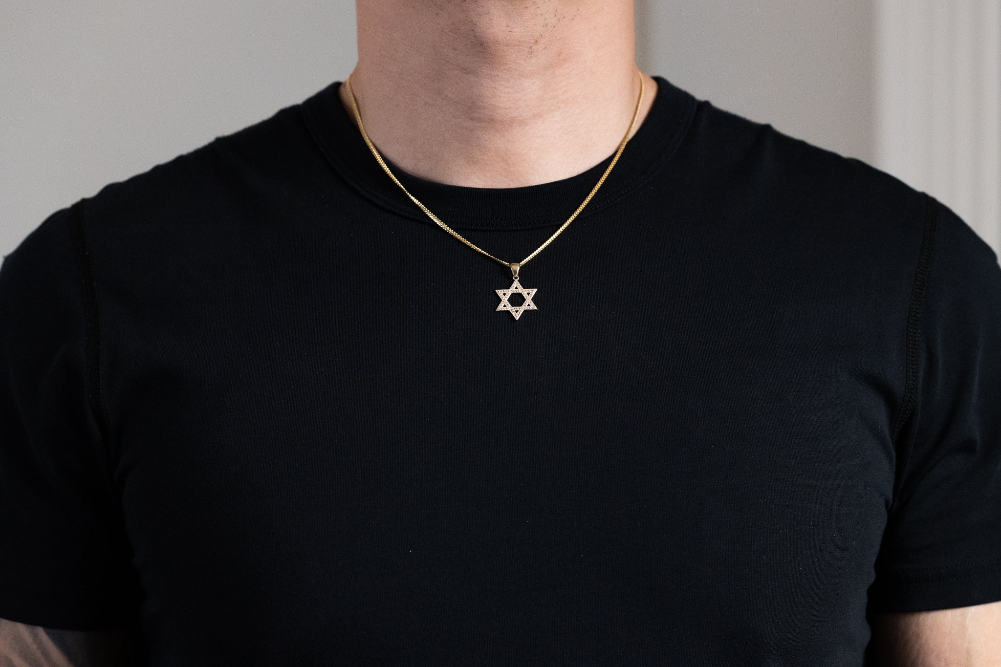 Gold Medium Star of David Pendant With CZ Stones - Model PT2764 - Charlie & Co. Jewelry