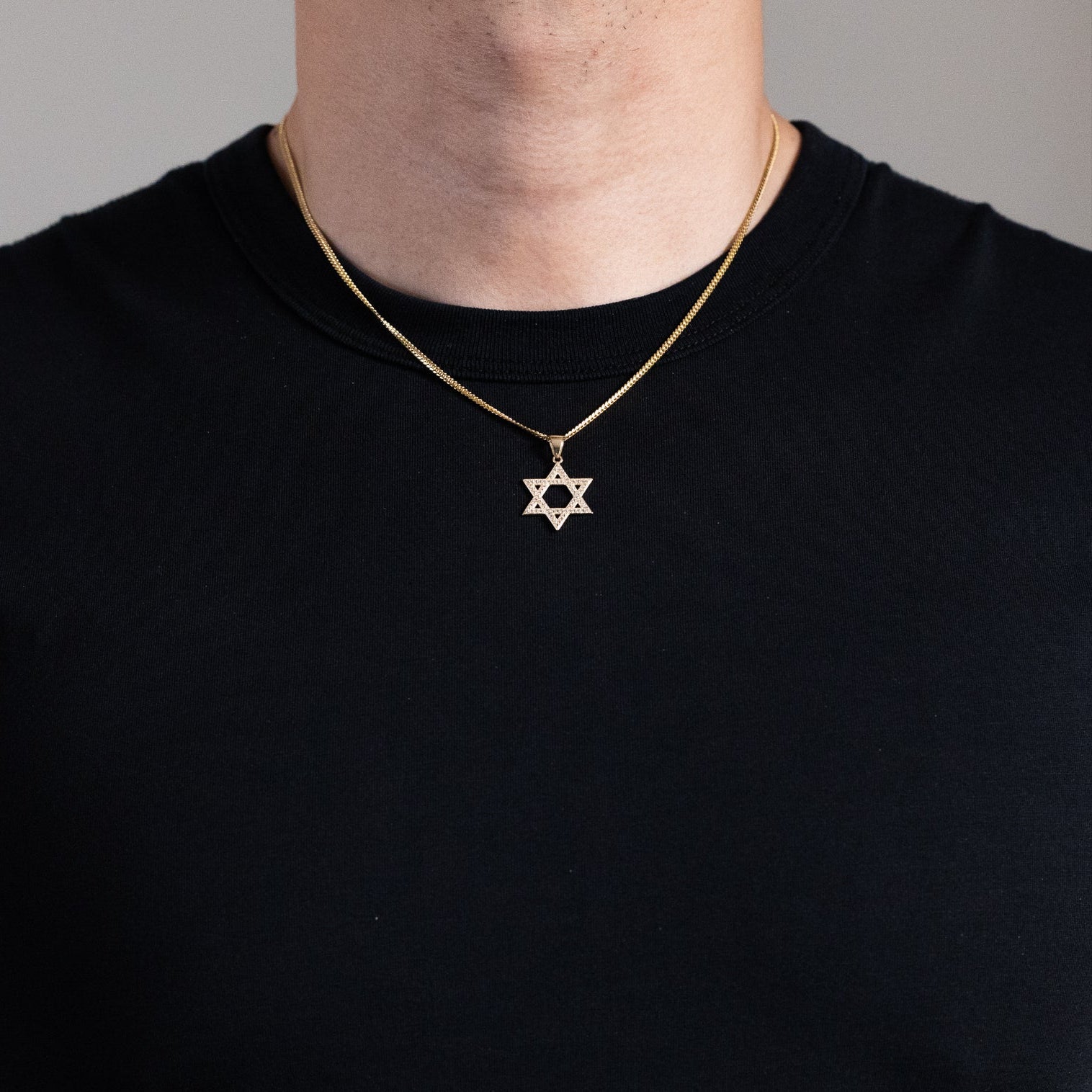 Gold Medium Star of David Pendant With CZ Stones - Model PT2764 - Charlie & Co. Jewelry