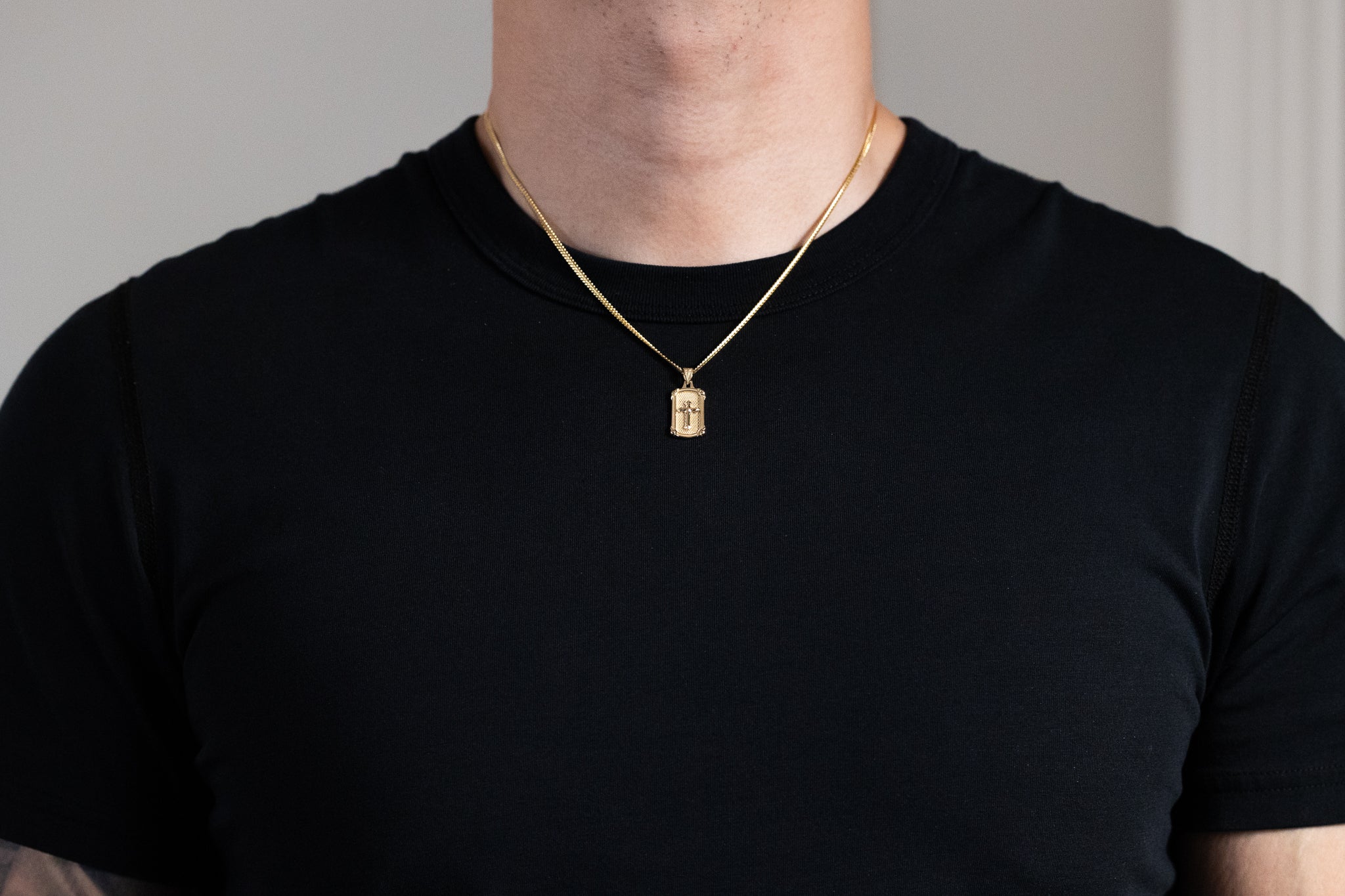Gold Solid Frame Cross Pendant Necklace - Model PT2736 - Charlie & Co. Jewelry