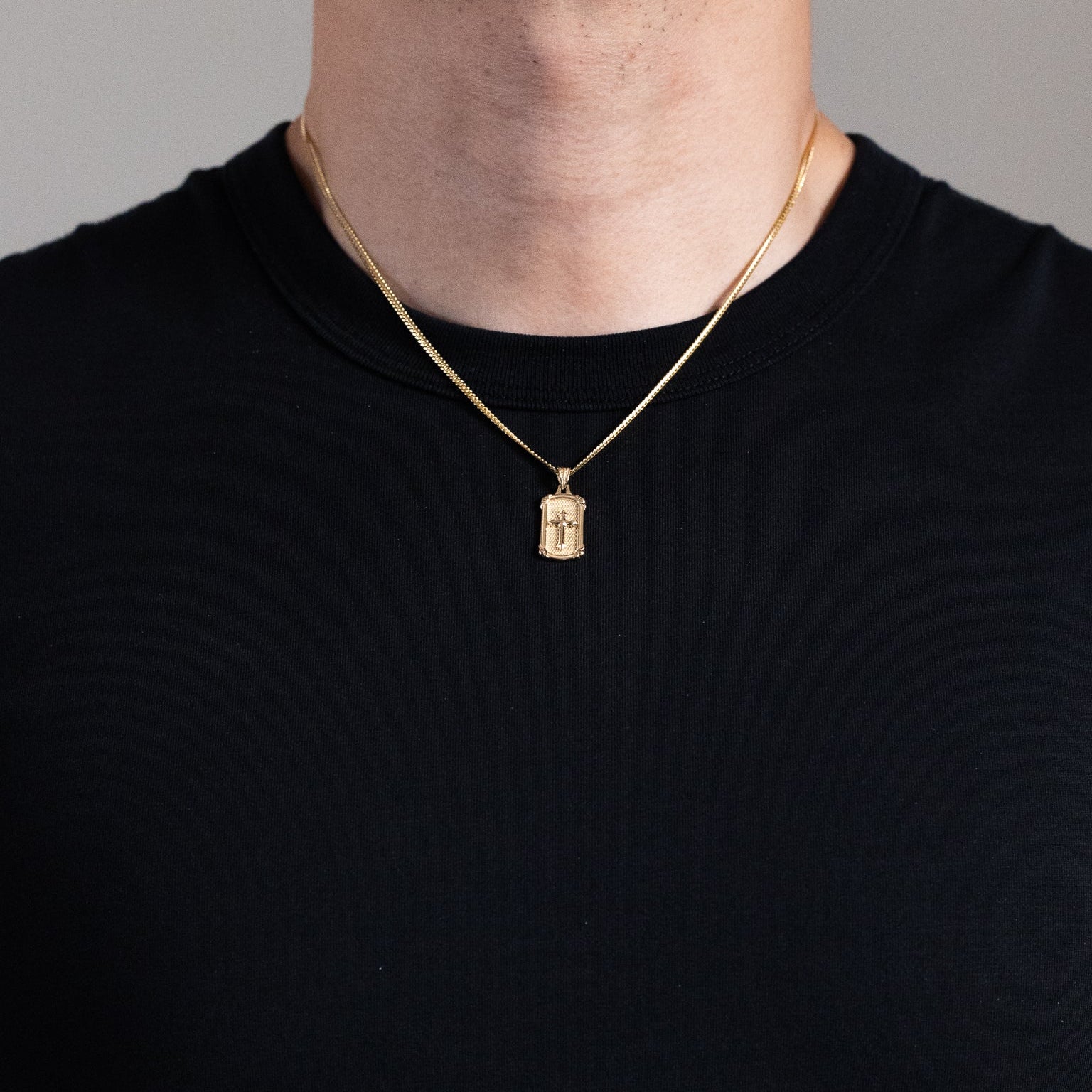 Gold Solid Frame Cross Pendant Necklace - Model PT2736 - Charlie & Co. Jewelry