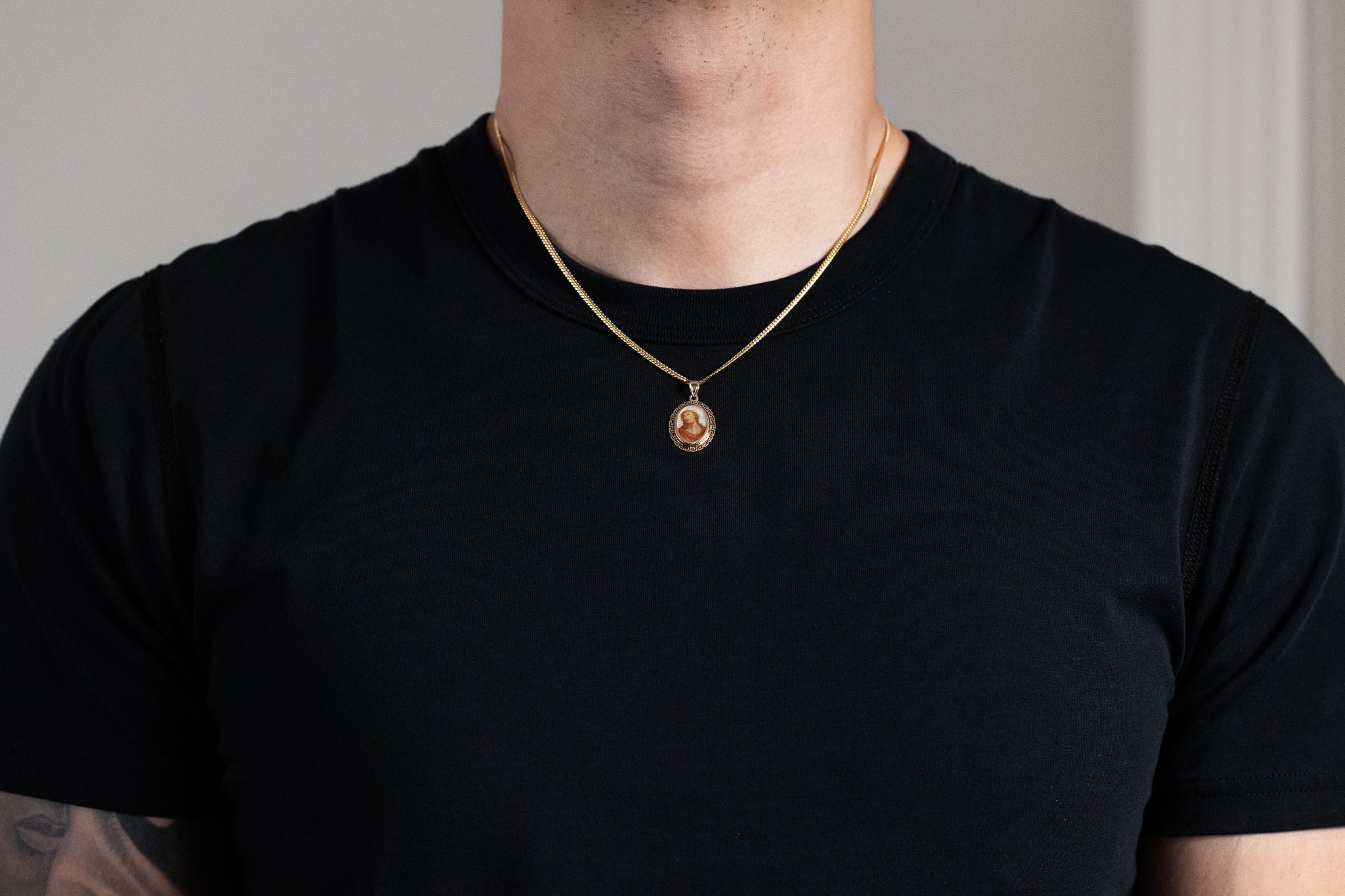 Gold Oval Jesus Pendant Necklace - Model PT3137 - Charlie & Co. Jewelry