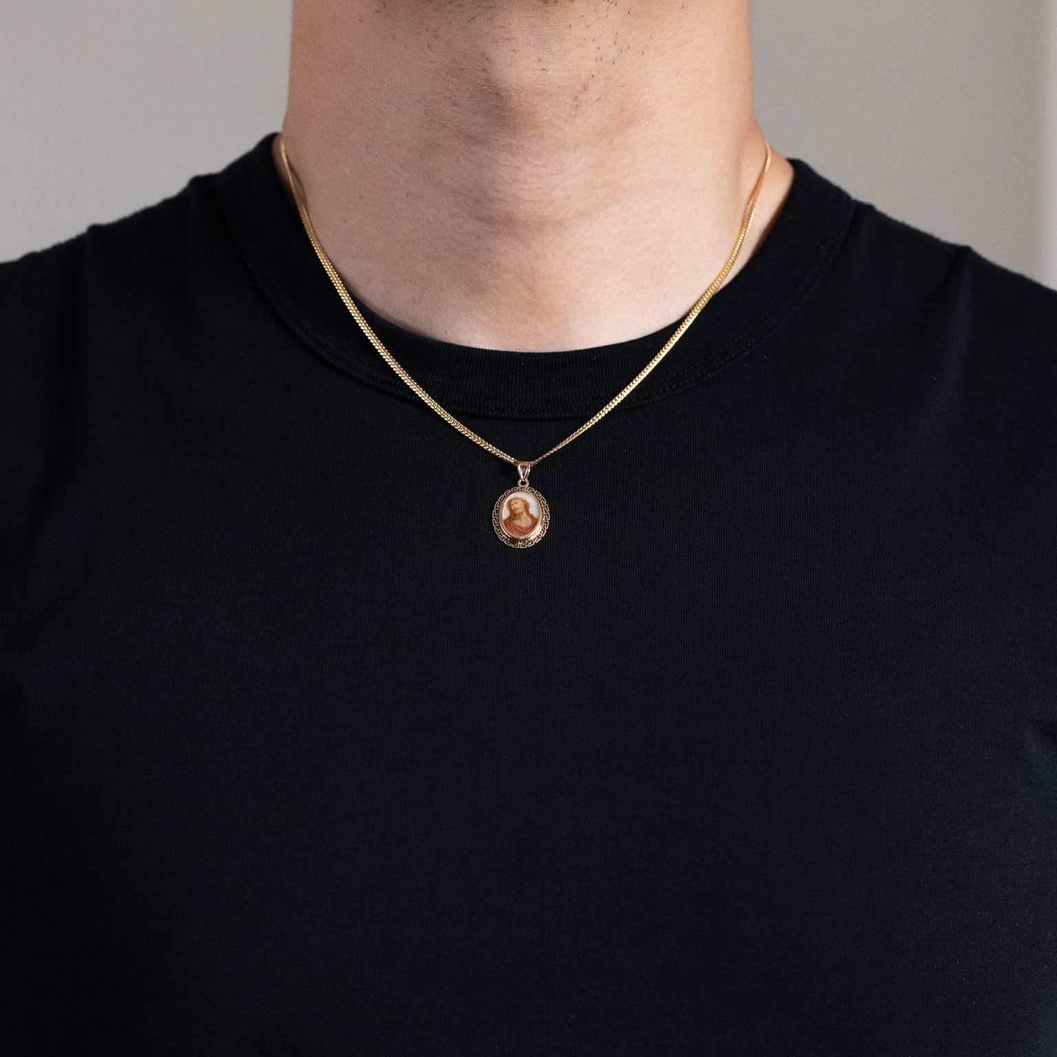 Gold Oval Jesus Pendant Necklace - Model PT3137 - Charlie & Co. Jewelry