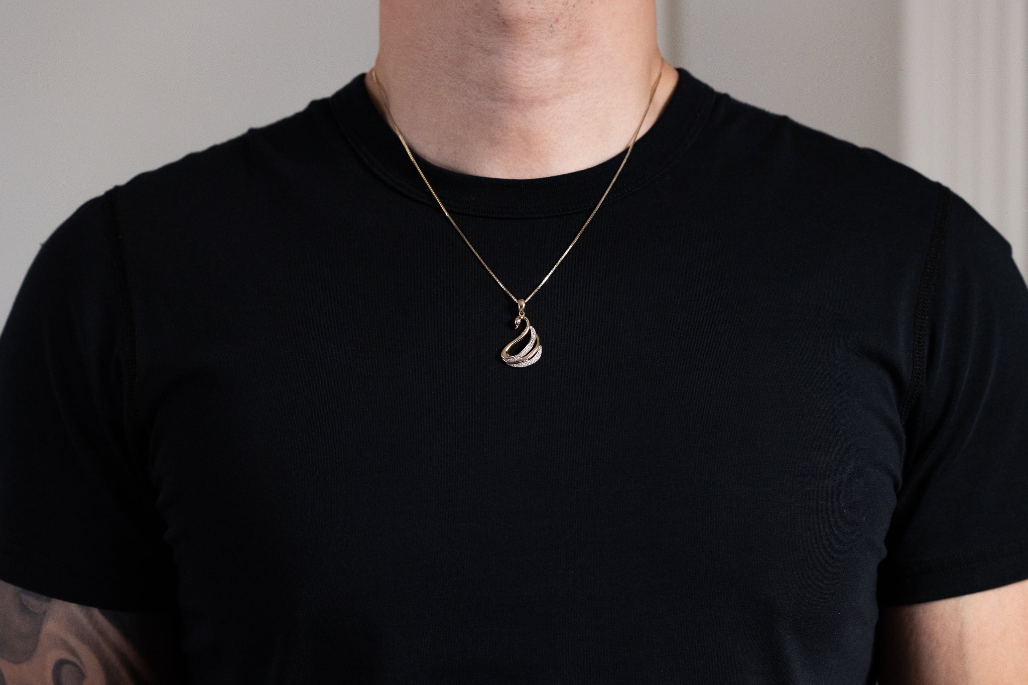 Gold Swan with CZ Pendant Necklace - Model PT1741 - Charlie & Co. Jewelry