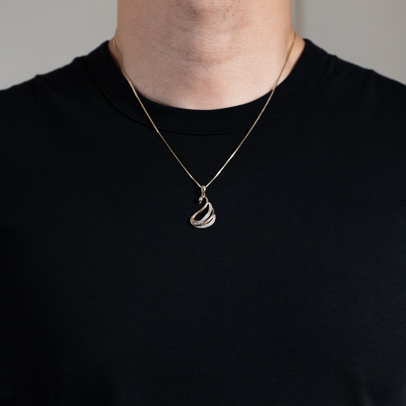 Gold Swan with CZ Pendant Necklace - Model PT1741 - Charlie & Co. Jewelry