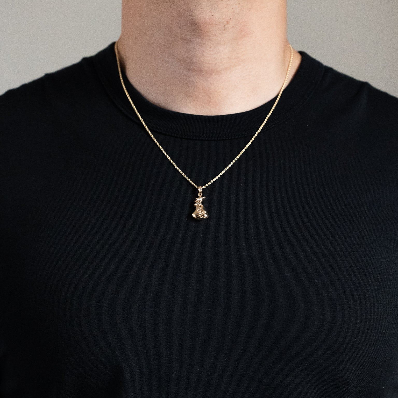 Gold Money Bag Charm Necklace - Model PT2829 - Charlie & Co. Jewelry