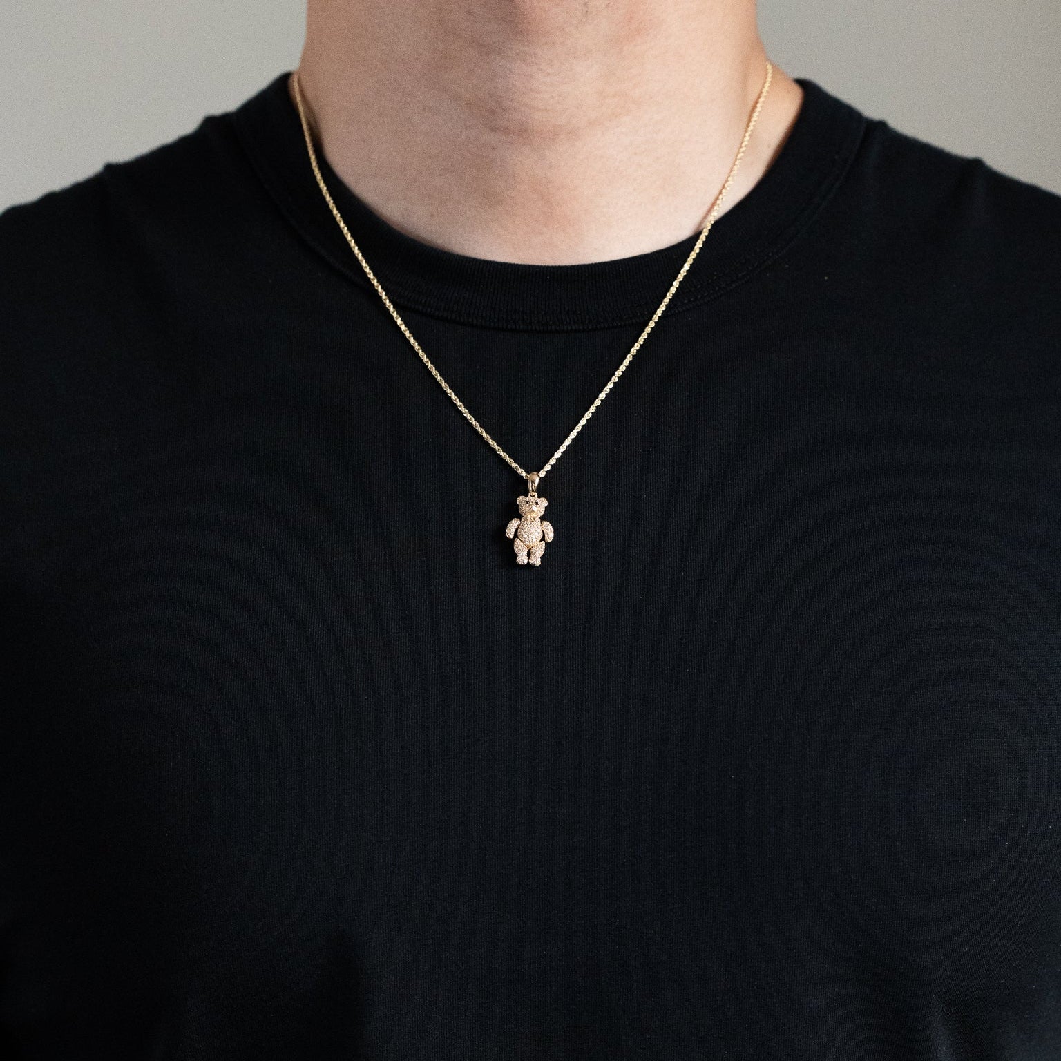 Gold CZ Moving Teddy Bear Pendant Necklace - Model PT2652 - Charlie & Co. Jewelry