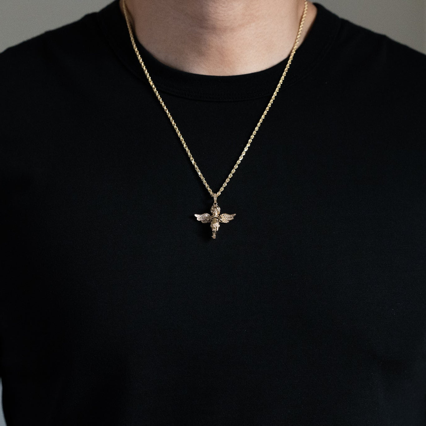 Gold CZ Praying Angel Pendant Necklace - Model PT2629 - Charlie & Co. Jewelry