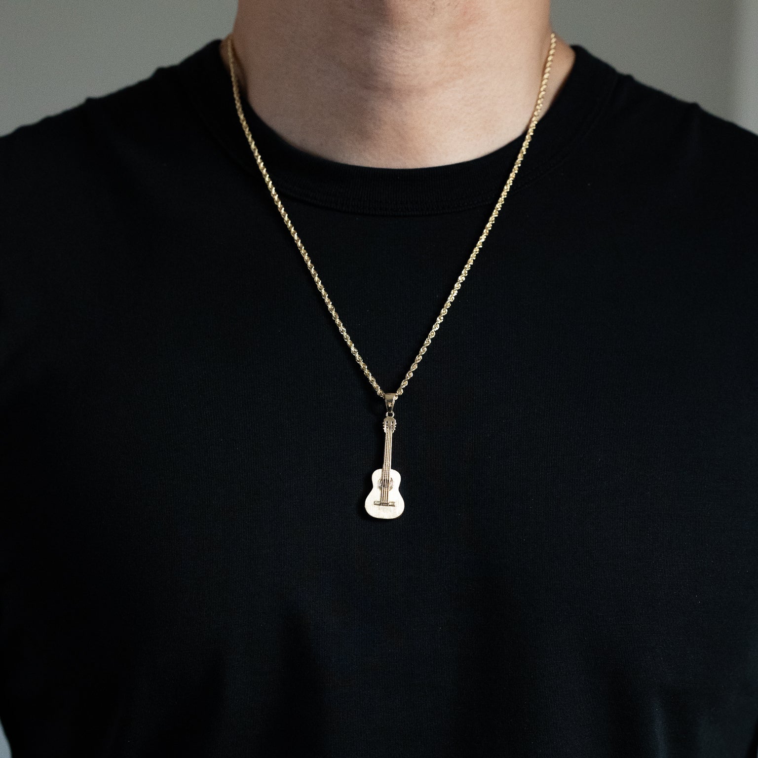 Gold Large Guitar Pendant Necklace - Model PT2859 - Charlie & Co. Jewelry