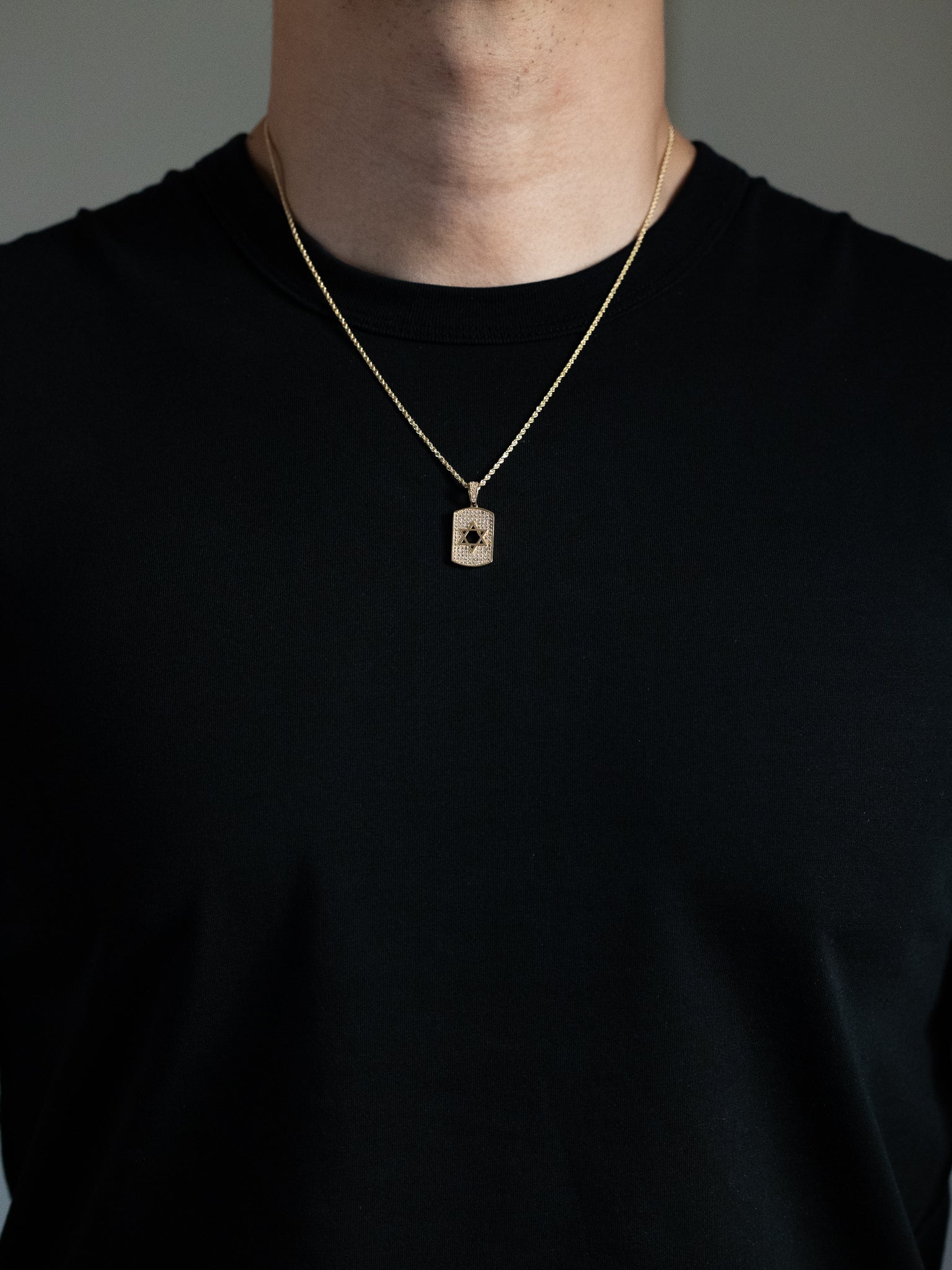 Gold CZ Star of David Dog Tag Pendant Necklace - Model PT2765 - Charlie & Co. Jewelry