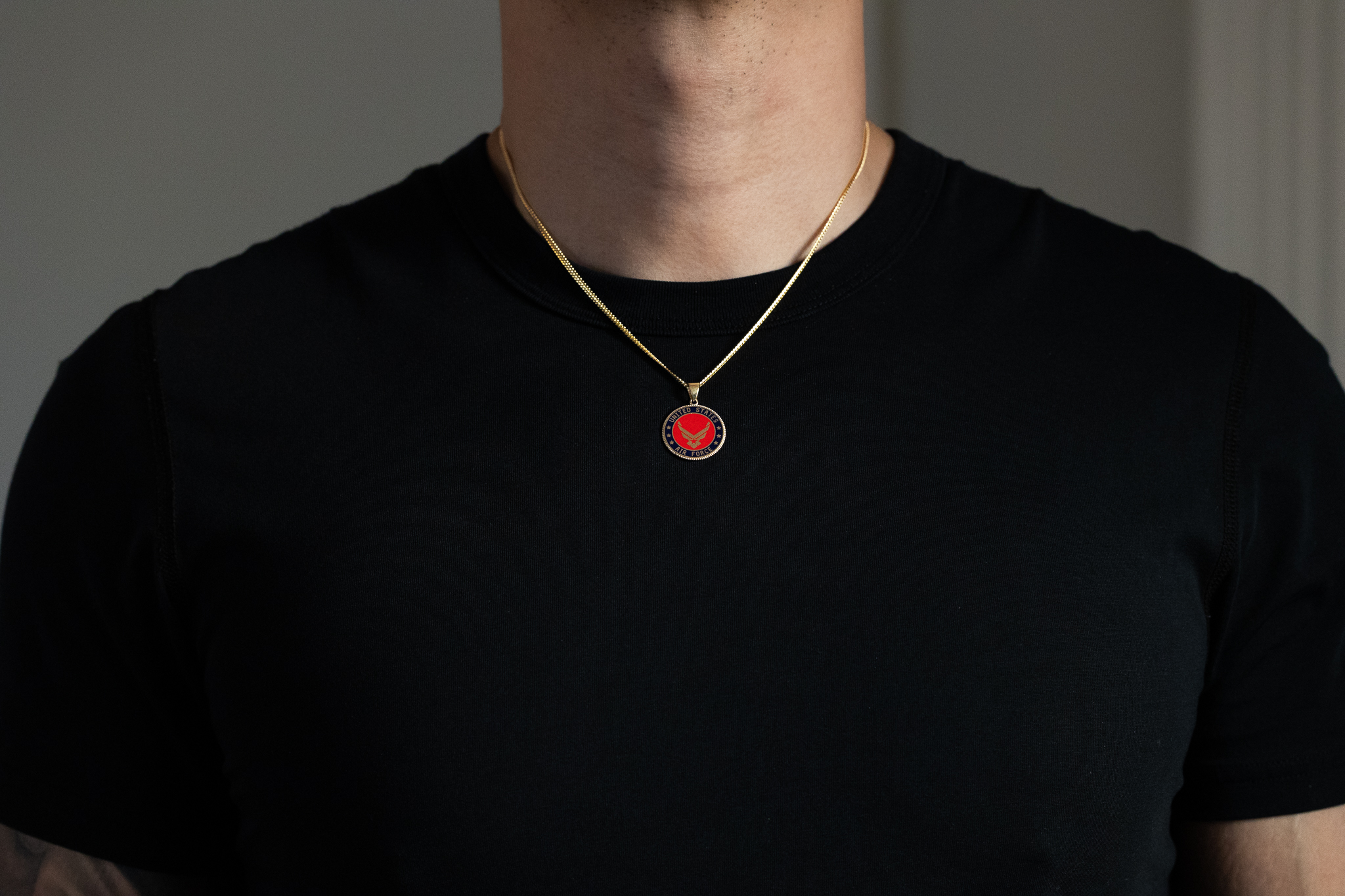 Gold US Air Force Double Sided Round Pendant with Iconic Wing Emblem - Model PT2846 - Charlie & Co. Jewelry
