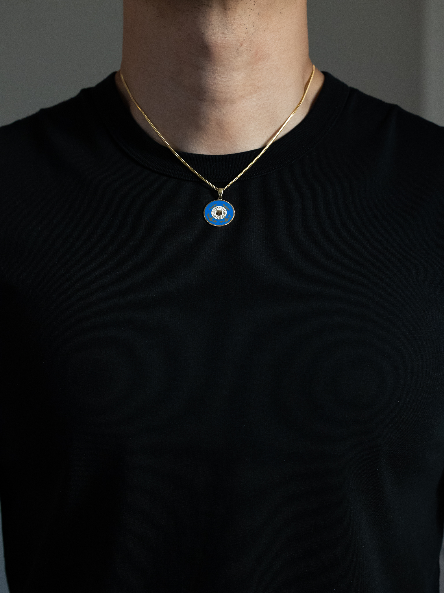 Gold US Coast Guard Double Sided Round Pendant Necklace With Emblem - Model PT2847 - Charlie & Co. Jewelry
